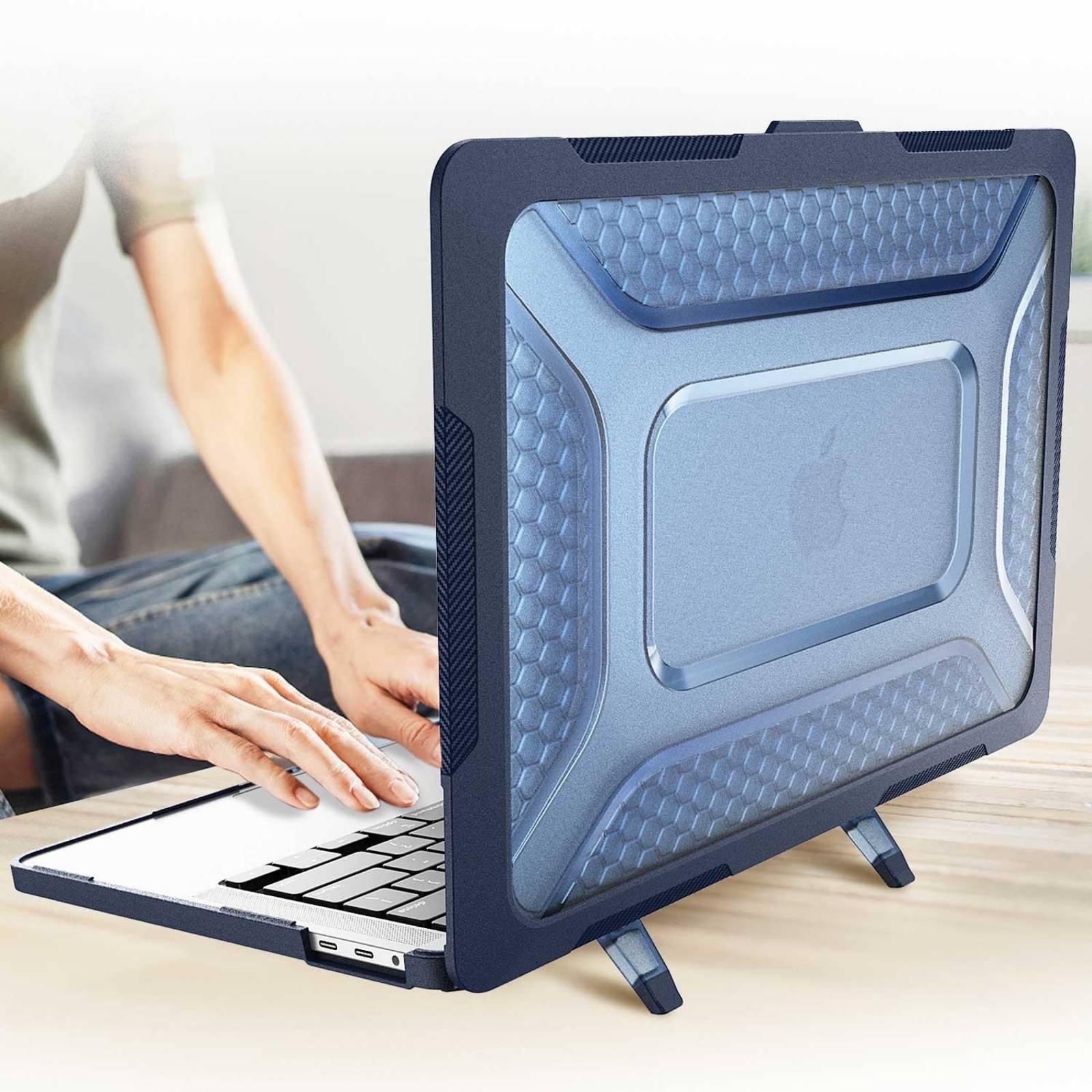 Funda TEKKU HC para MacBook Pro 13 M1 M2 uso rudo Azul A2338 A2238 A2289 A2251 A2159 A1989 A1706 A1708