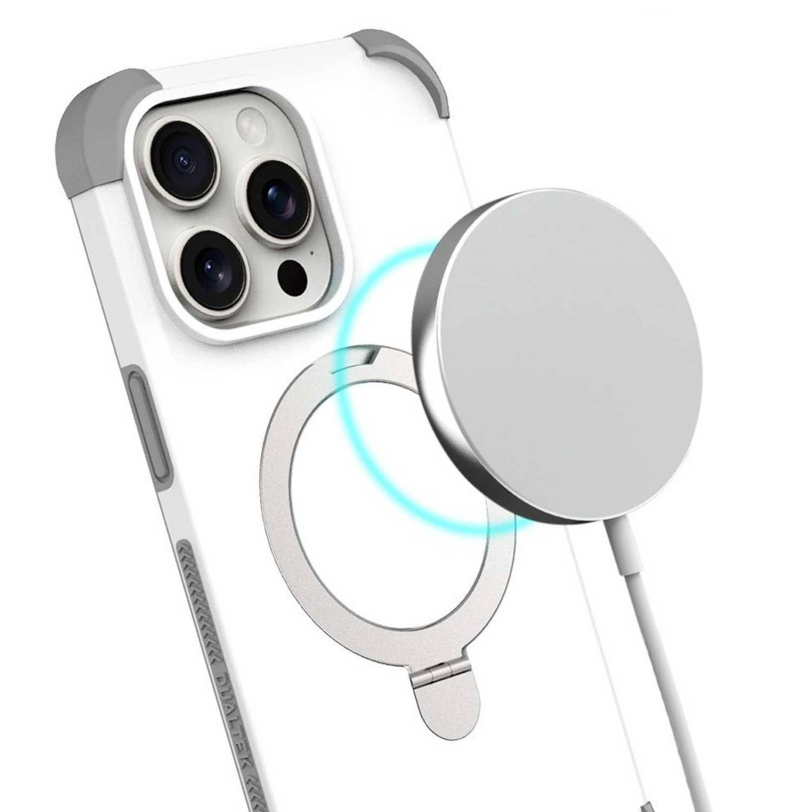 . Funda PUREGEAR Dualtek Mag para iPhone 15 PRO Blanca Kickstand 