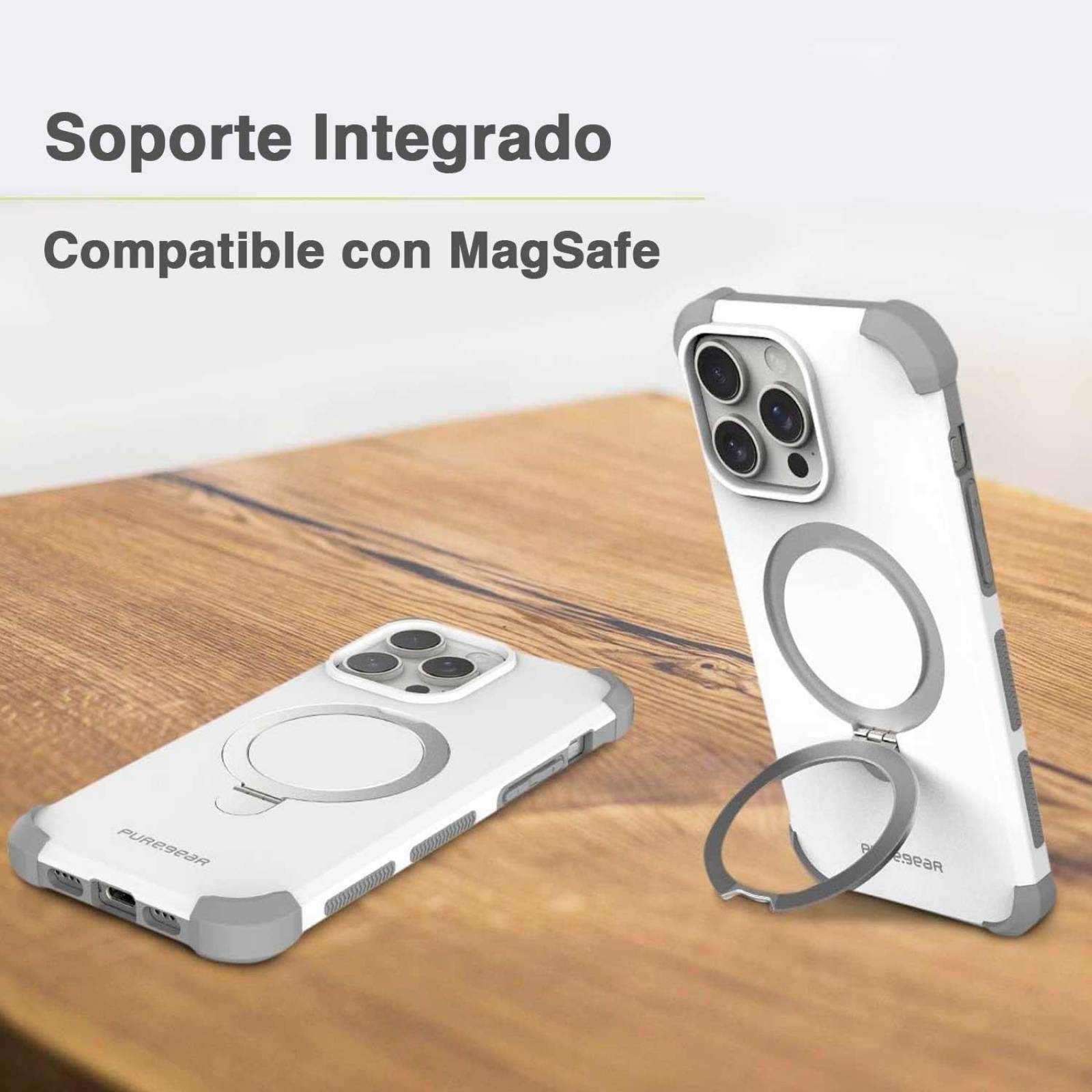 . Funda PUREGEAR Dualtek Mag para iPhone 15 PRO Blanca Kickstand 