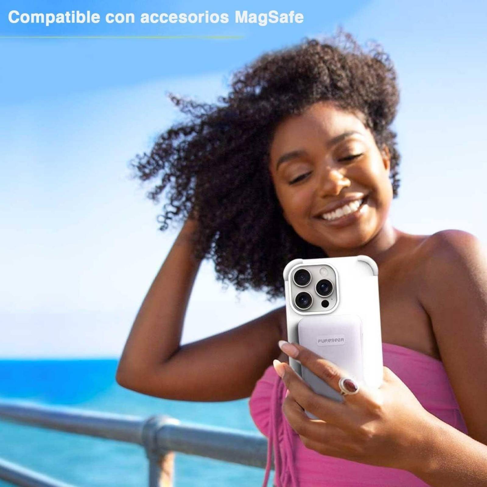. Funda PUREGEAR Dualtek Mag para iPhone 15 PRO Blanca Kickstand 
