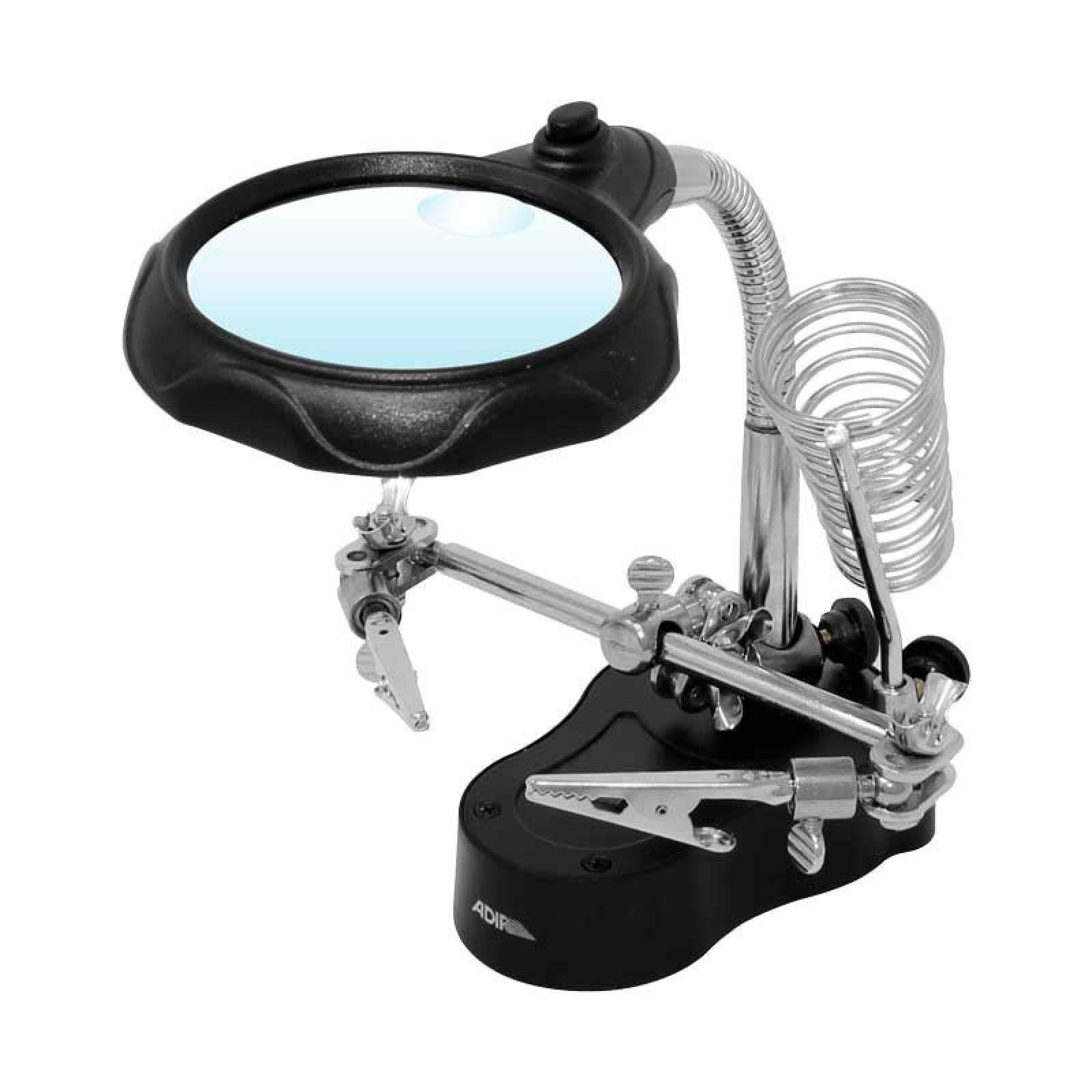 Lupa Con Base Pinzas Y Luz Led 1576 Adir