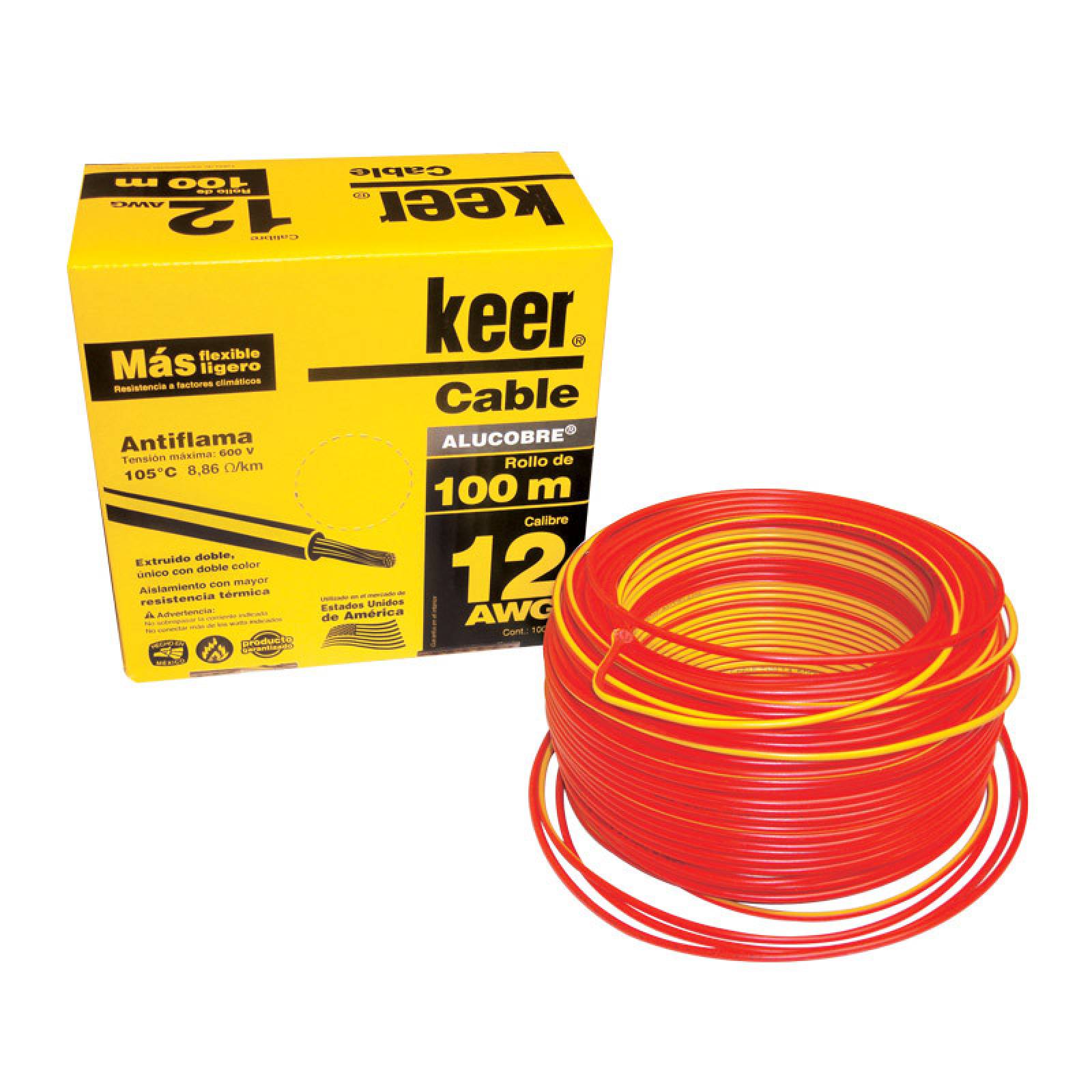 Rollo de cable THW calibre 12 AWG rojo Keer