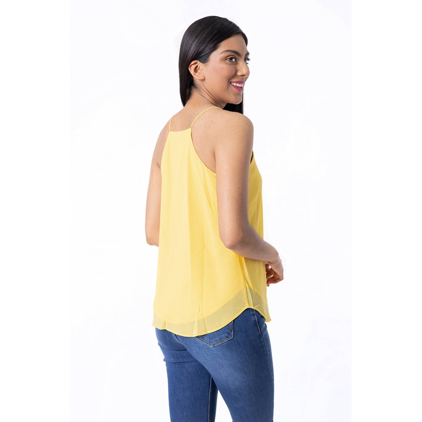 Blusa de tirantes con transparencia y escote en V para mujer
