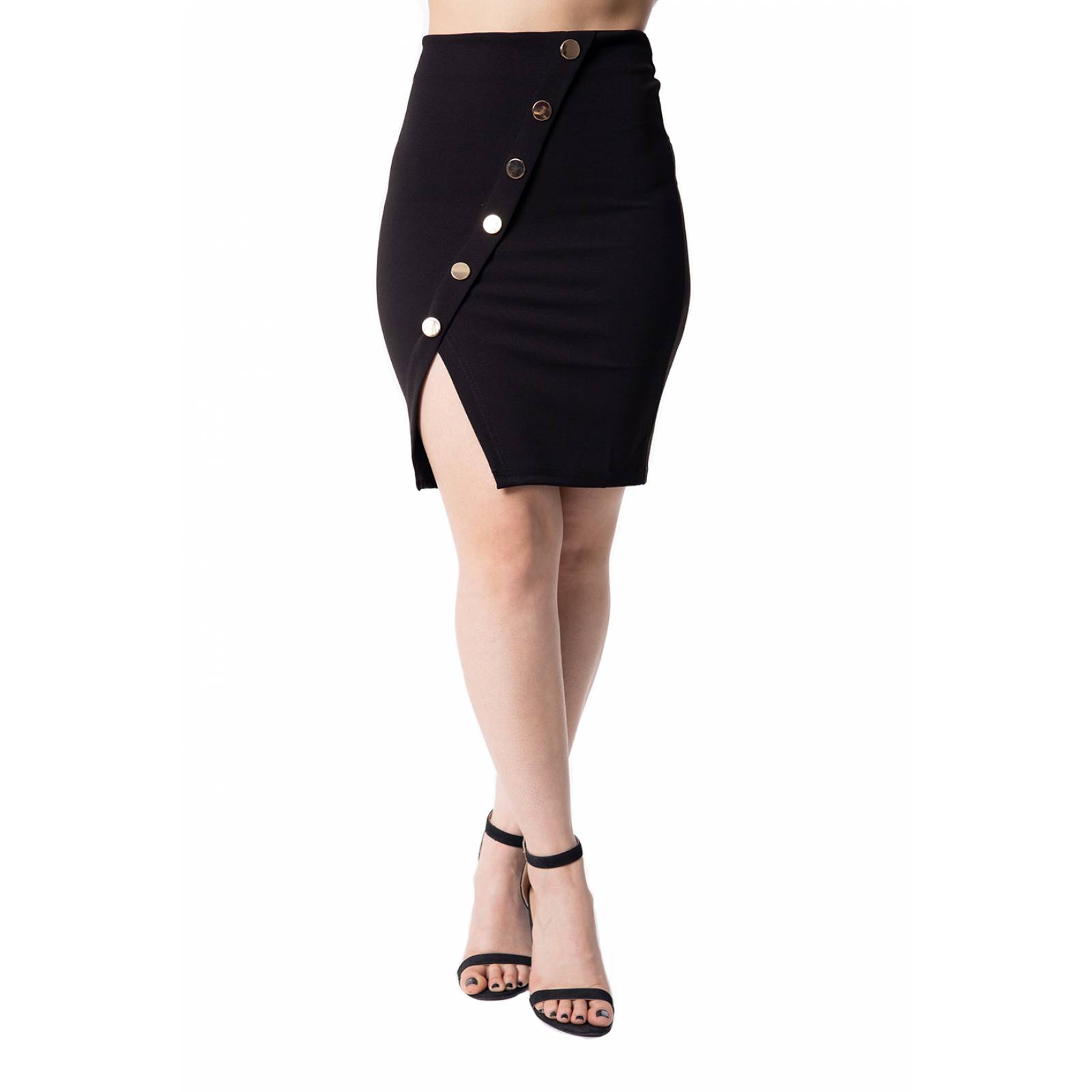 Falda con botones en diagonal con abertura