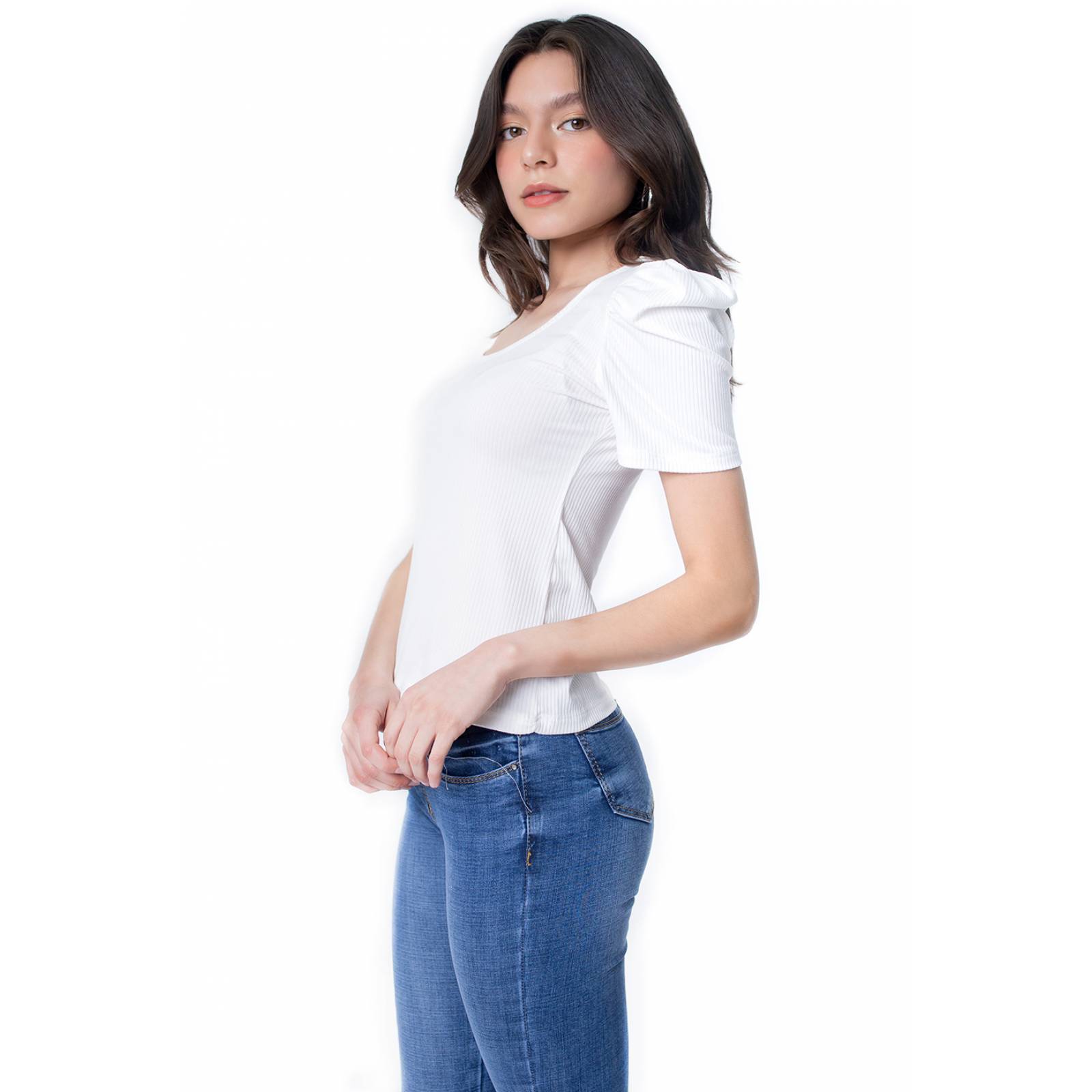 Blusa detalle de encaje espalda con transparencia para mujer