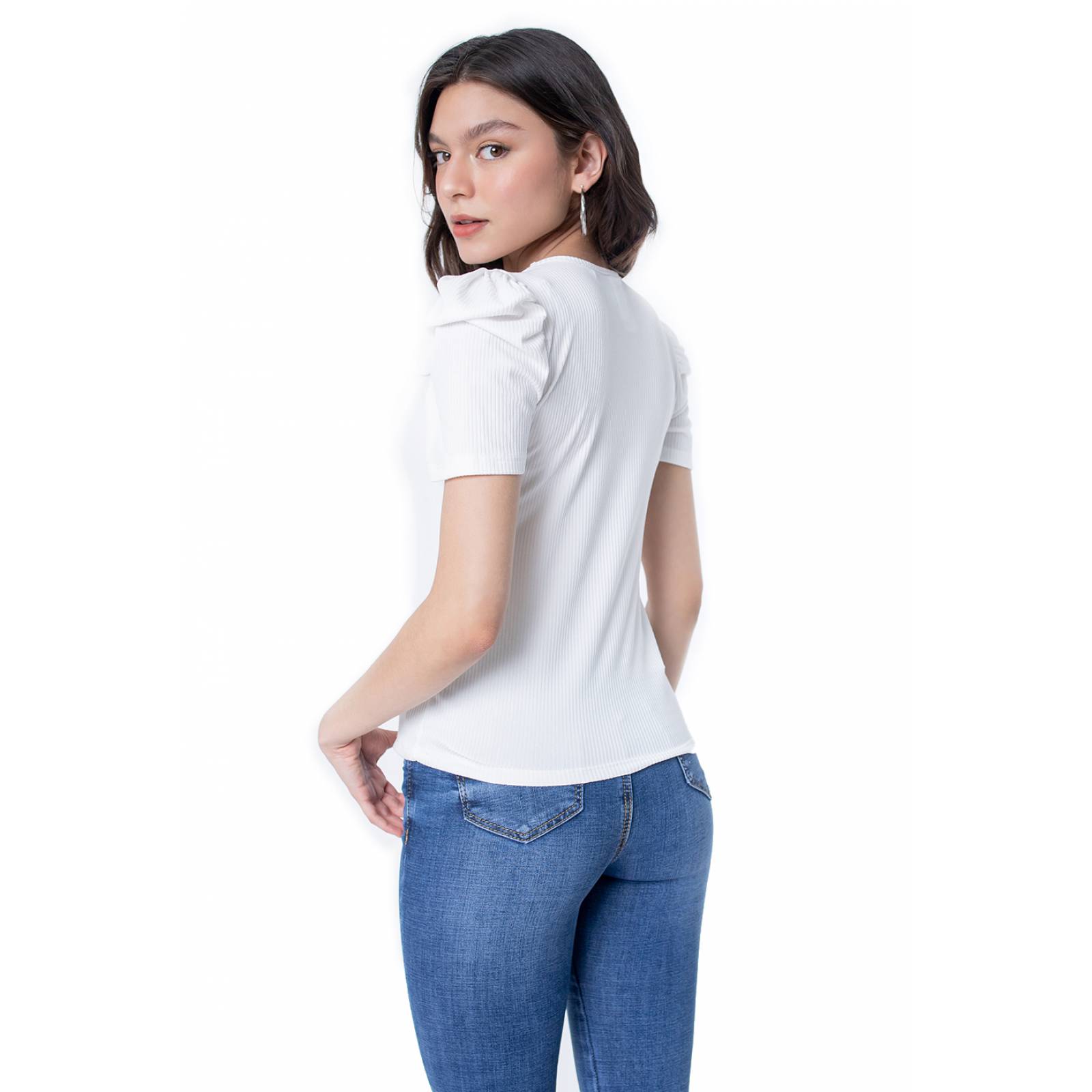 Blusa detalle de encaje espalda con transparencia para mujer