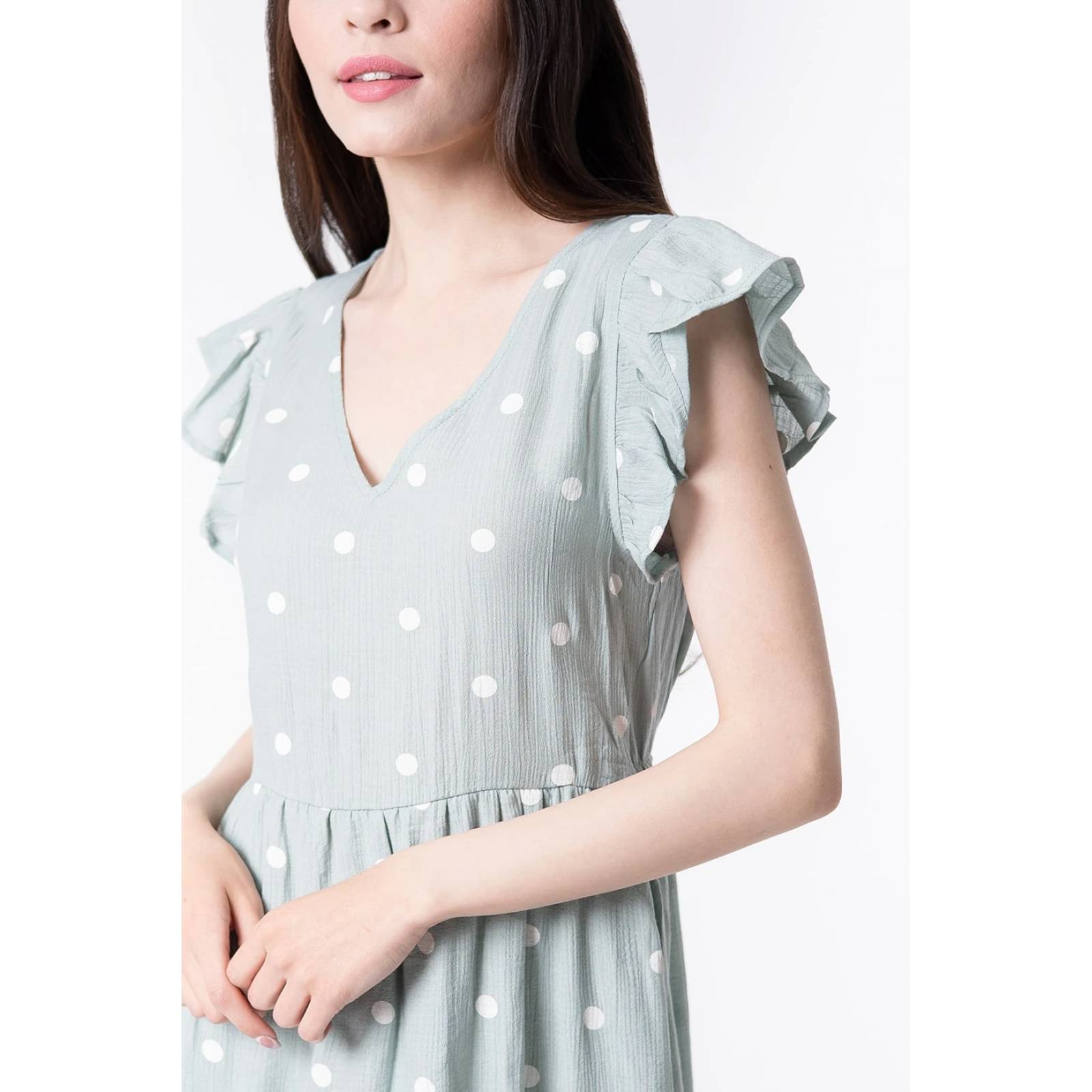Vestido de lunares y manga olan color menta