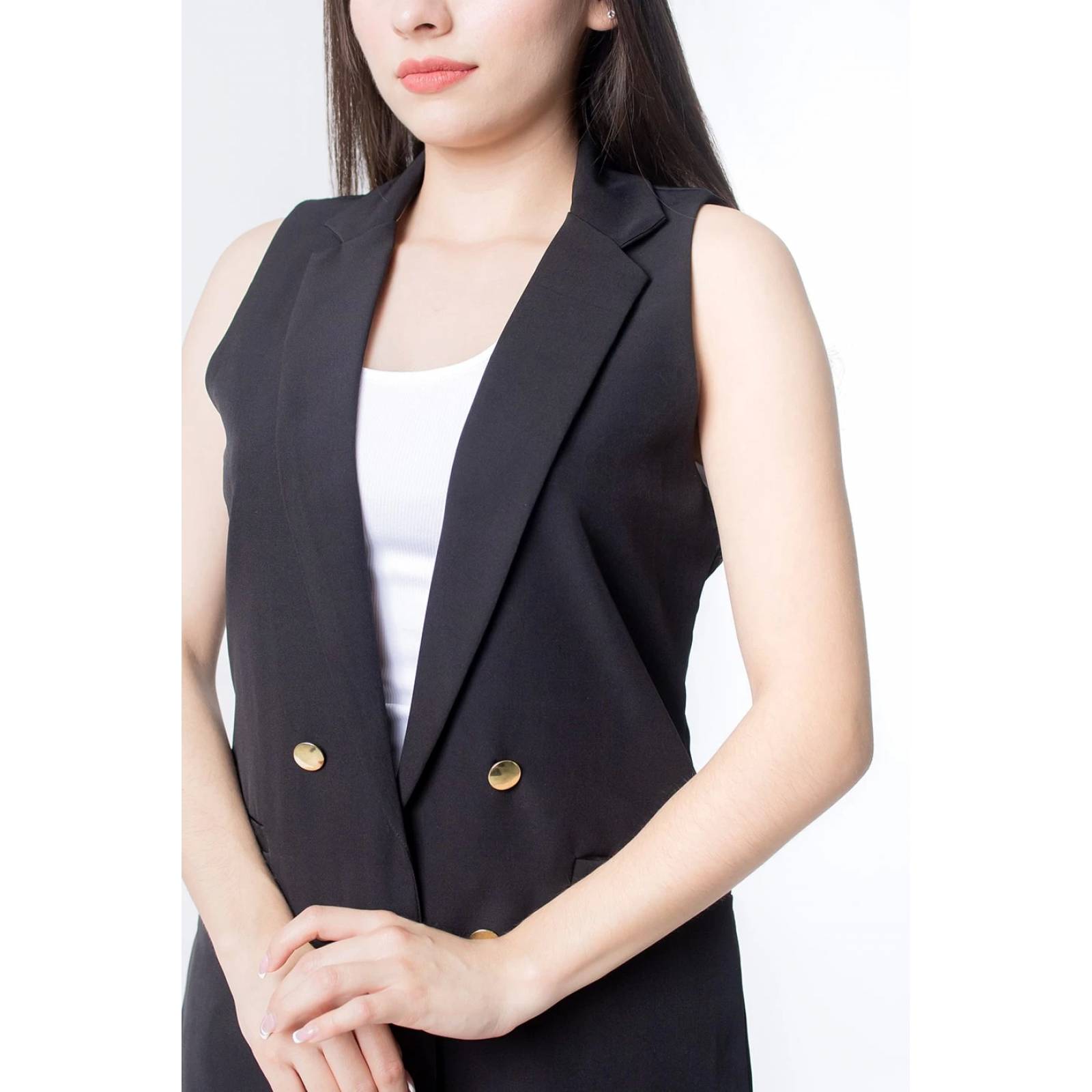 Chaleco para mujer negro con botones dorados