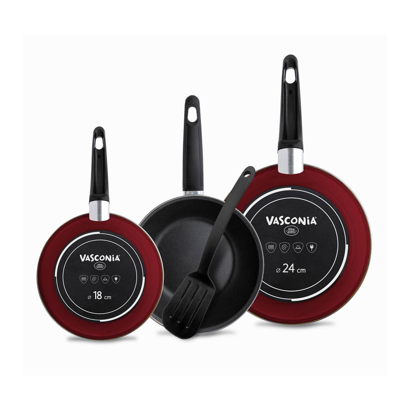 4 pack de sartenes Vasconia de Vitroacero Color Rojo Con Antiadherente Duraflon PRO 