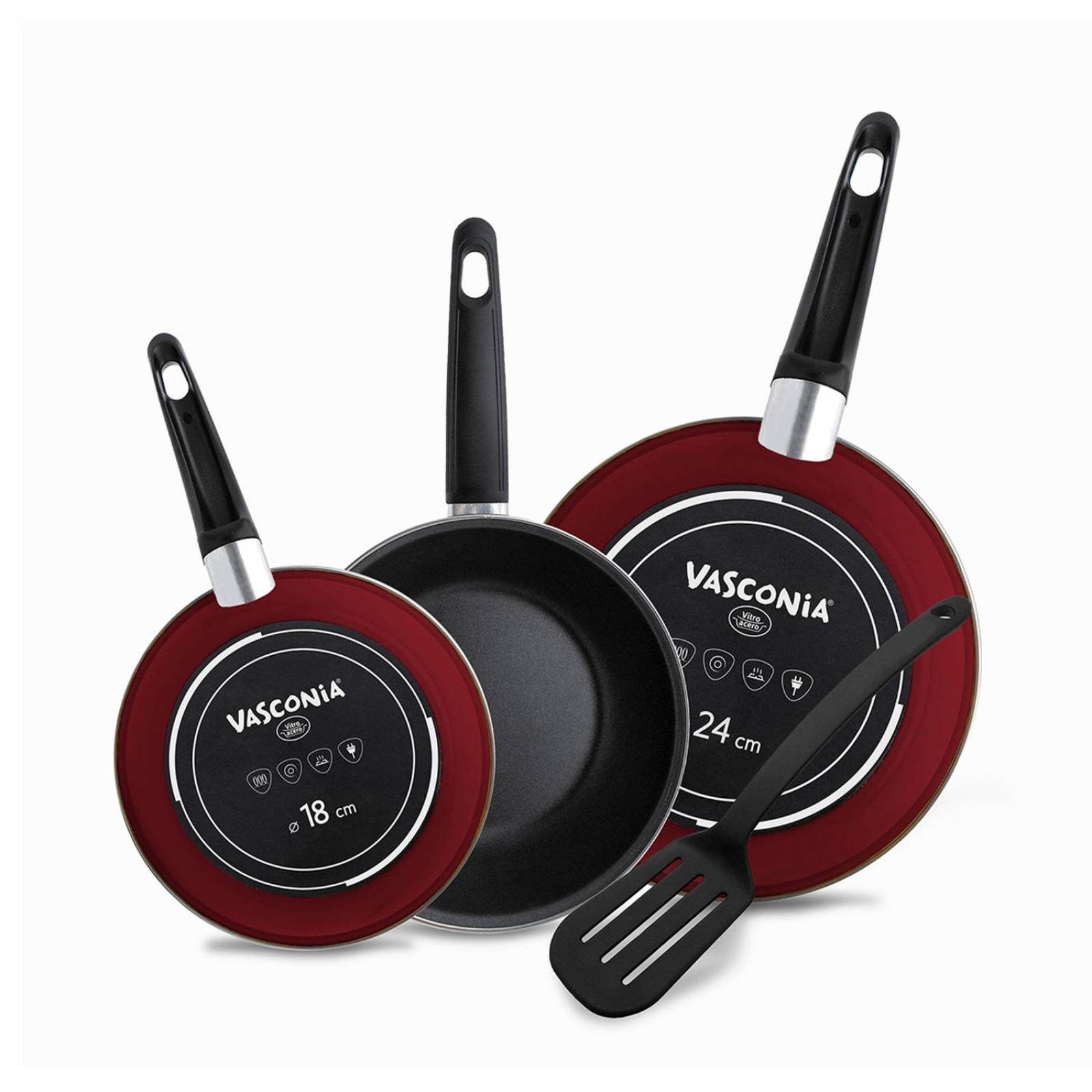4 pack de sartenes Vasconia de Vitroacero Color Rojo Con Antiadherente Duraflon PRO 