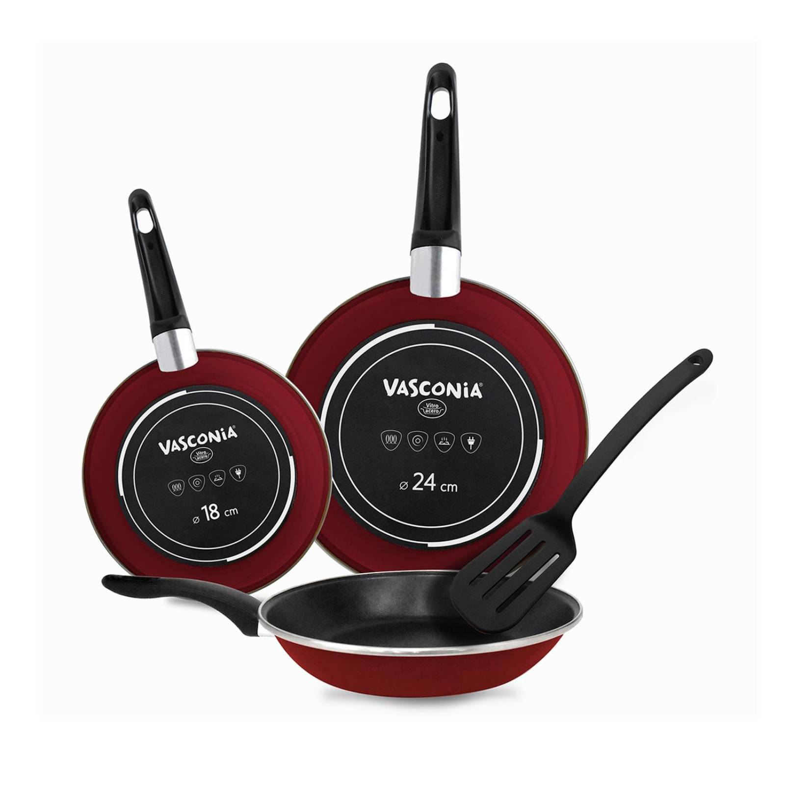 4 pack de sartenes Vasconia de Vitroacero Color Rojo Con Antiadherente Duraflon PRO 