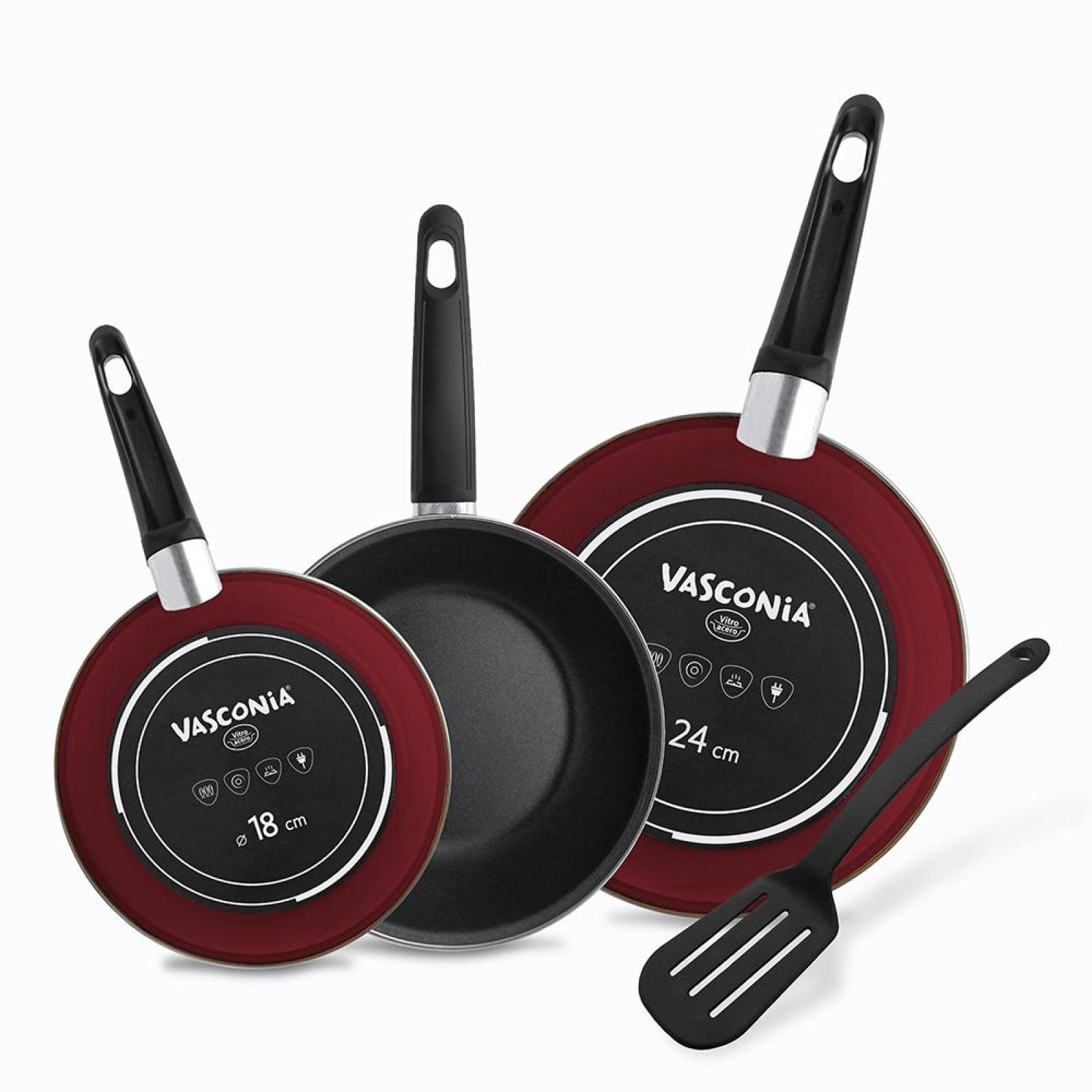 4 pack de sartenes Vasconia de Vitroacero Color Rojo Con Antiadherente Duraflon PRO 