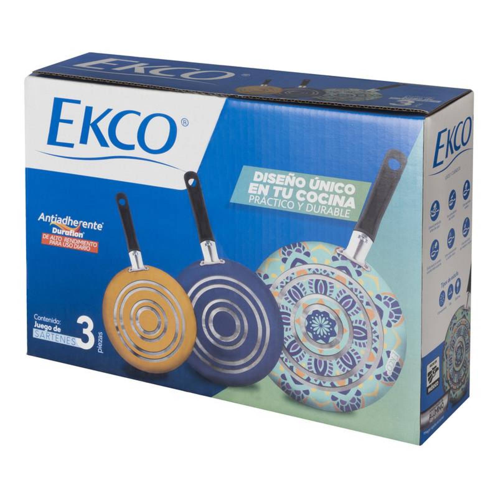 Juego de Sartenes Ekco 3 Piezas hechos de Aluminio con Antiadherente Duraflon 