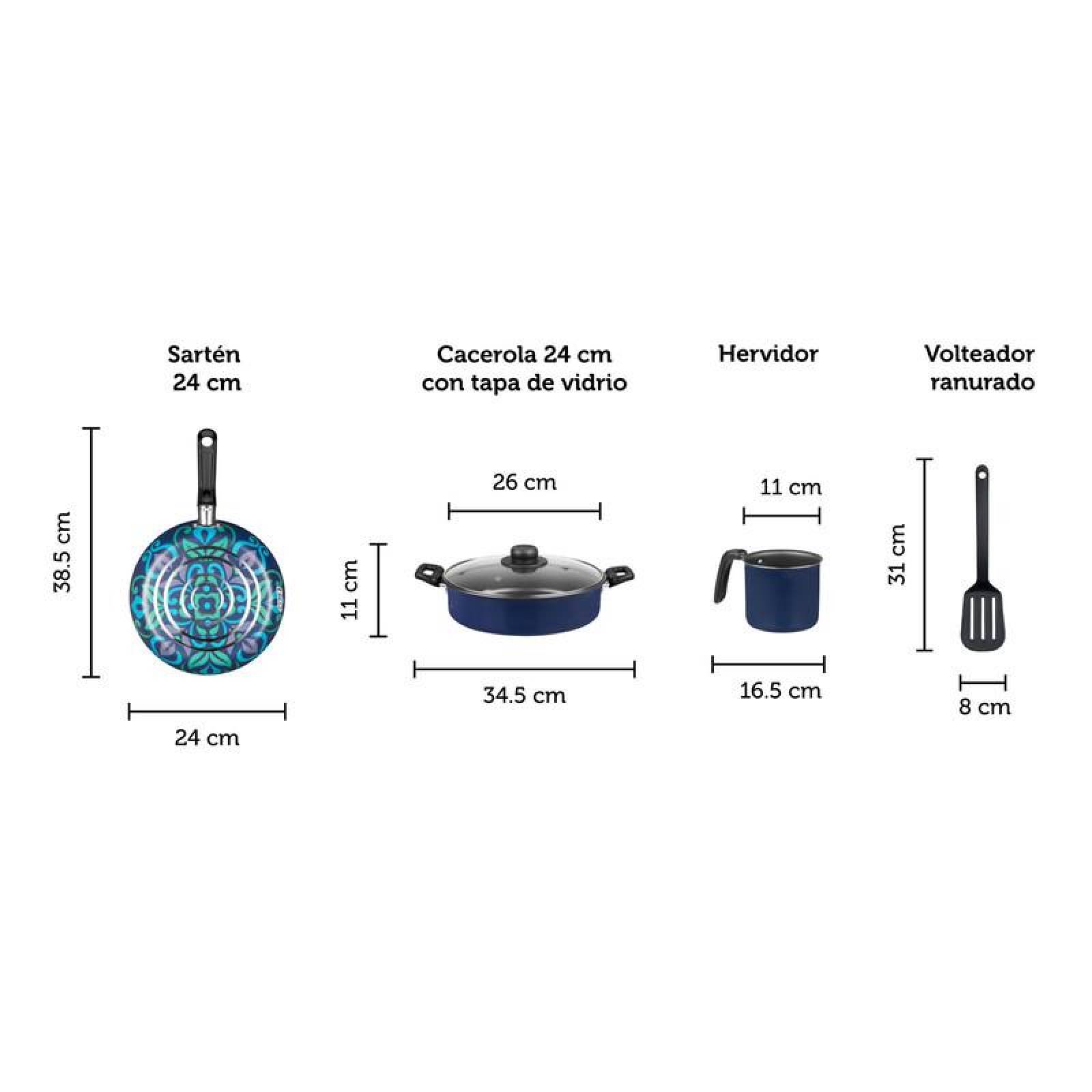 Batería de Cocina Azul 5 Piezas Ekco de Aluminio