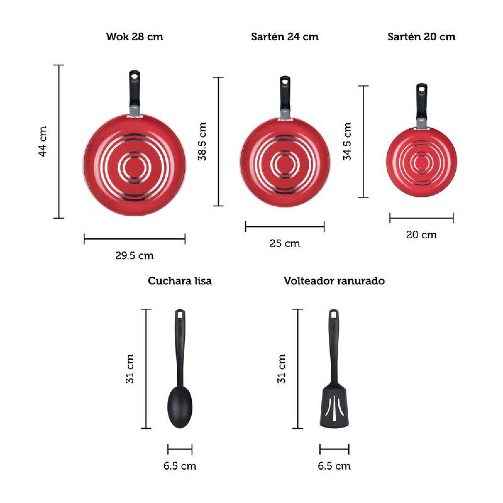 Juego de Cocina Ekco Rojo 5 Piezas Hecho de Aluminio