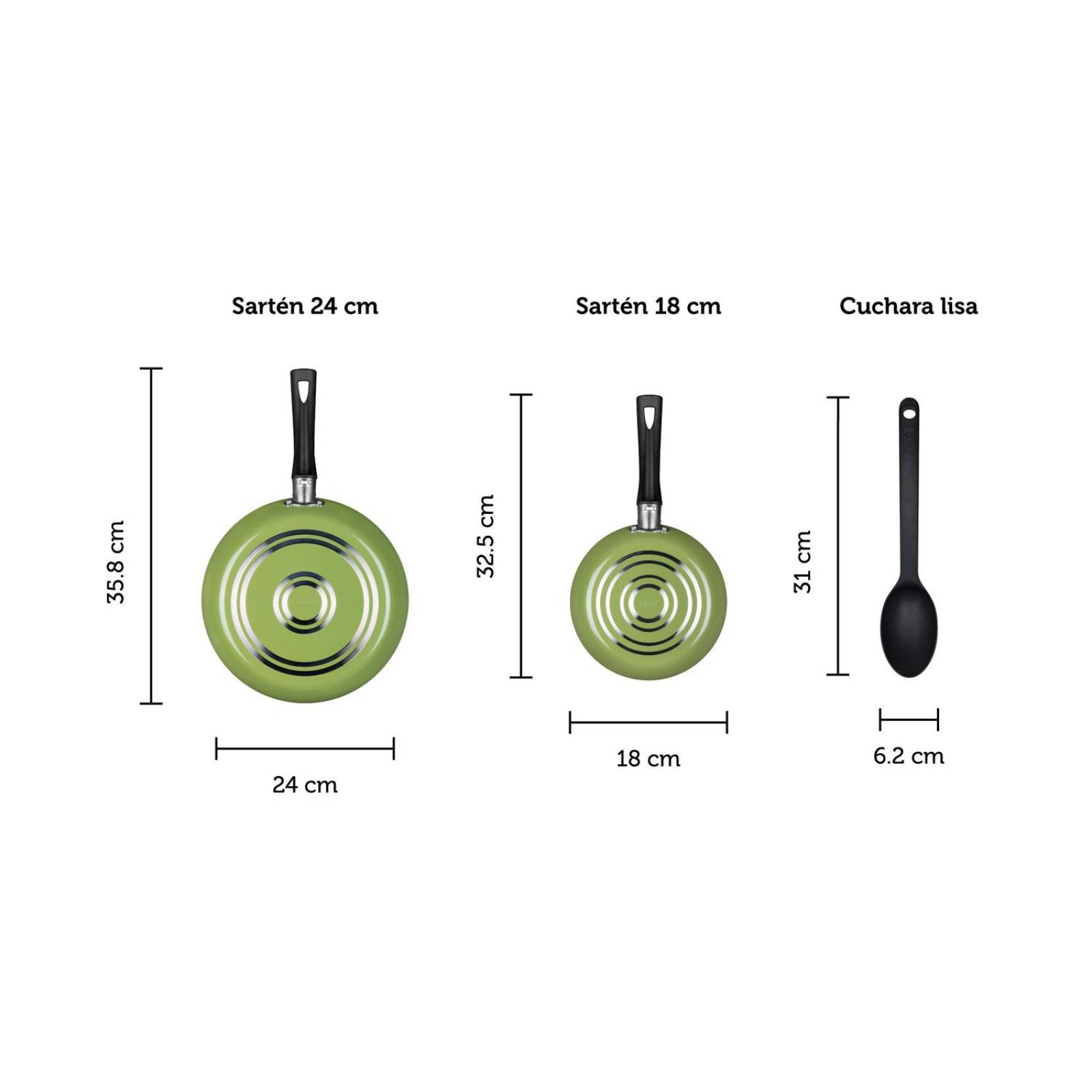 Juego de Sartenes Ekco Green 3 Piezas Hecho de Aluminio con Antiadherente 
