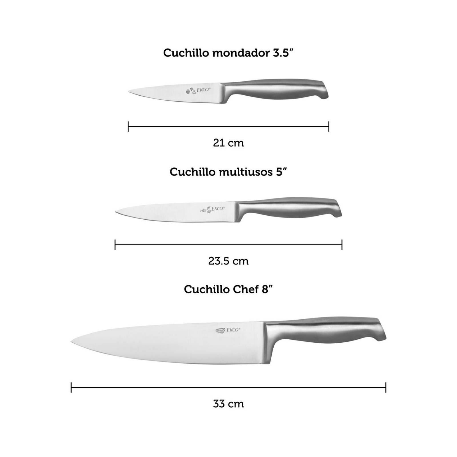 Juego de Cuchillos de Cocina 3 Piezas Ekco Progressive hechos de Acero Inoxidable 