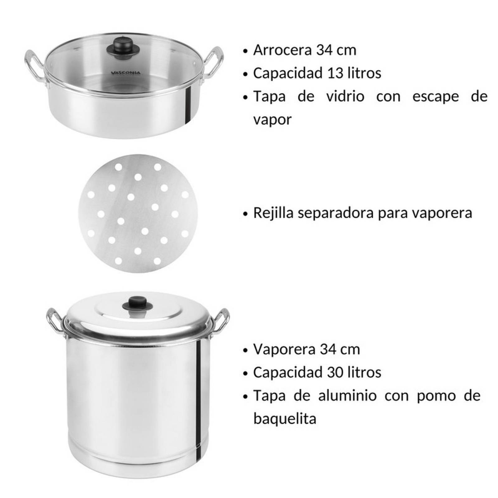 Vaporera y Arrocera Vasconia De Máxima Durabilidad Hechas de Aluminio 