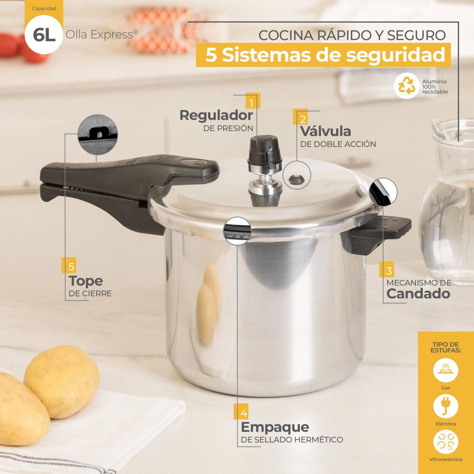 Juego de Cocina Ekco - Deleite 4 piezas de Aluminio con Olla Express 