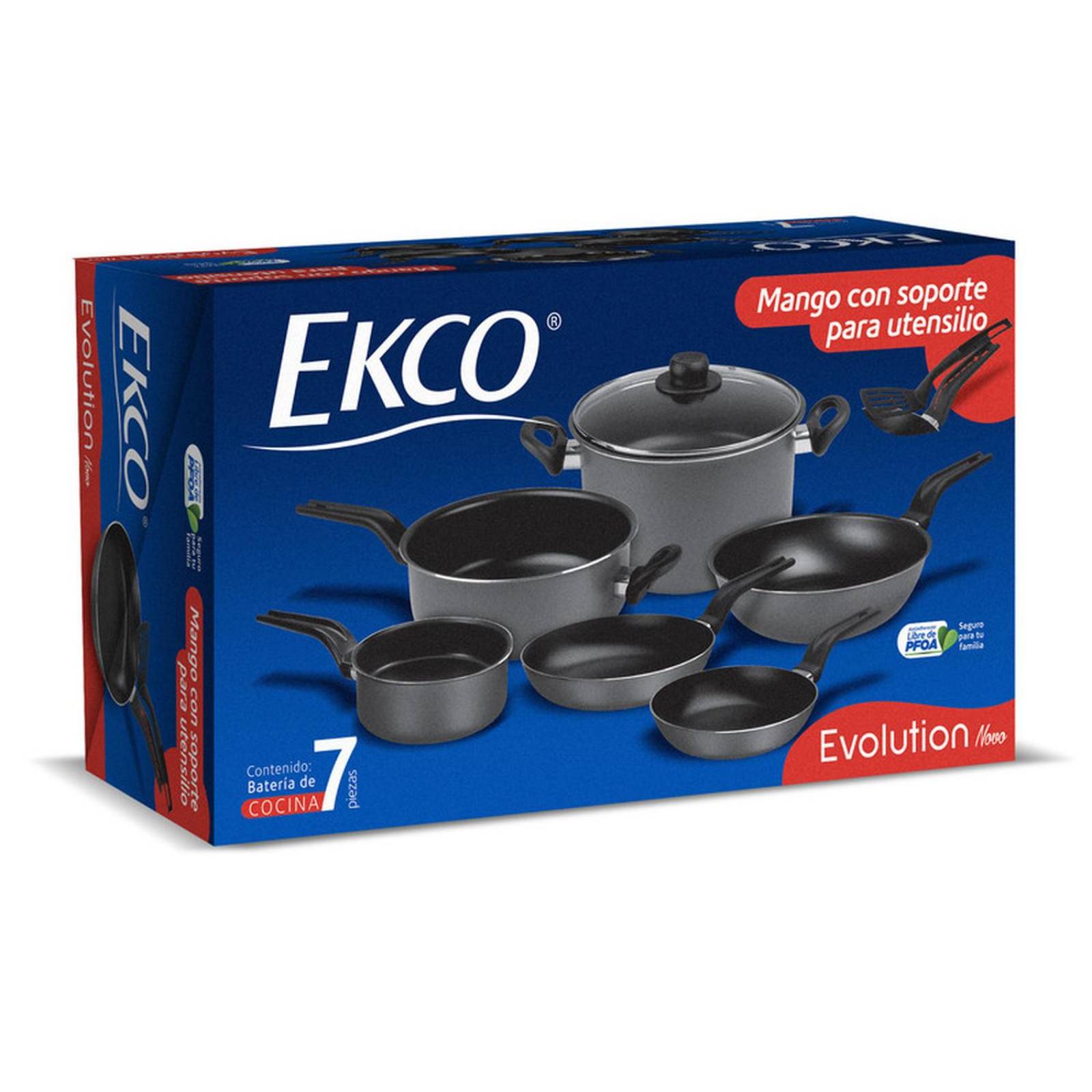 Batería de Cocina Negra con 7 Piezas Ekco Evolution Novo 