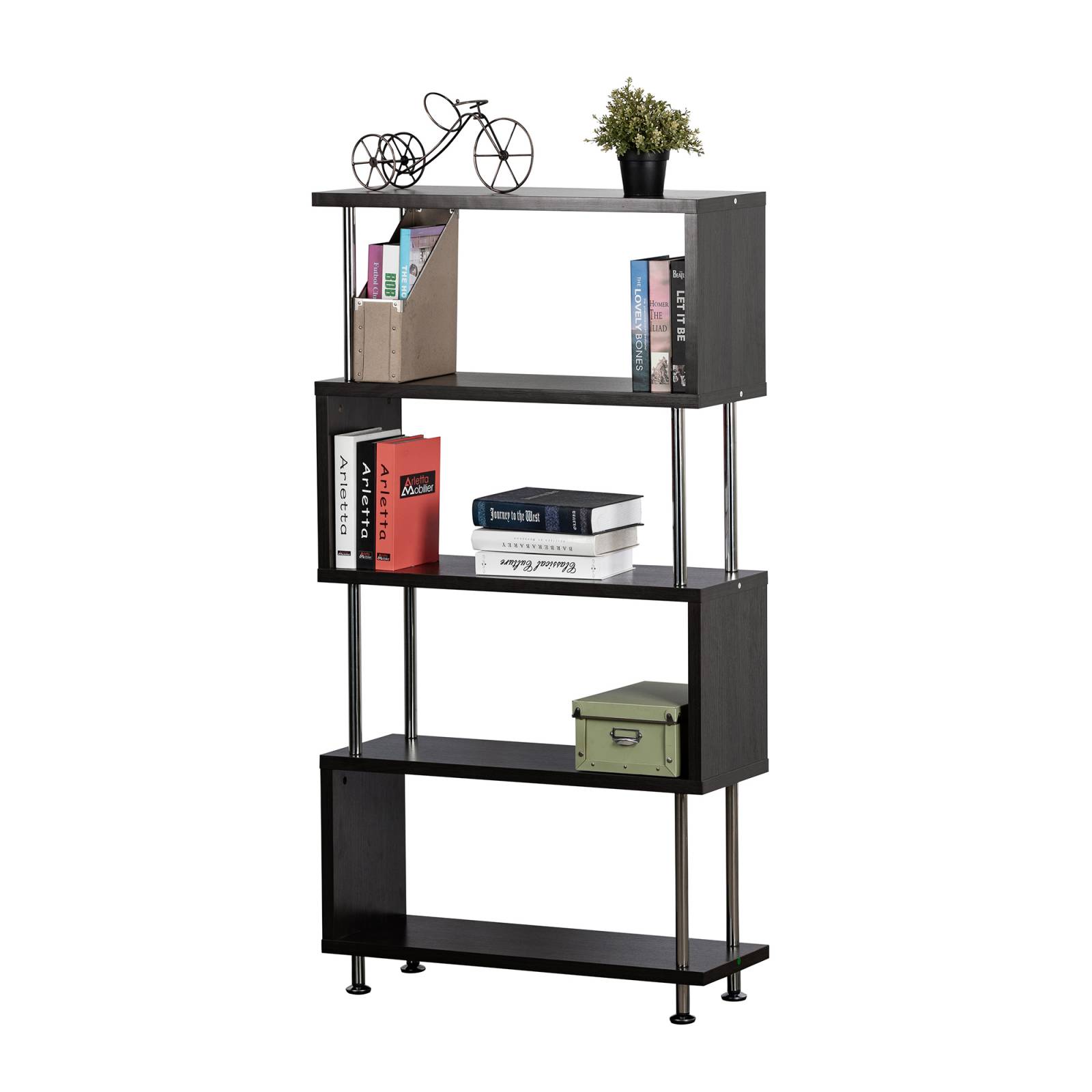 Librero Abierto De 152x80x30 Cm En Melamina Y Metal Cromado