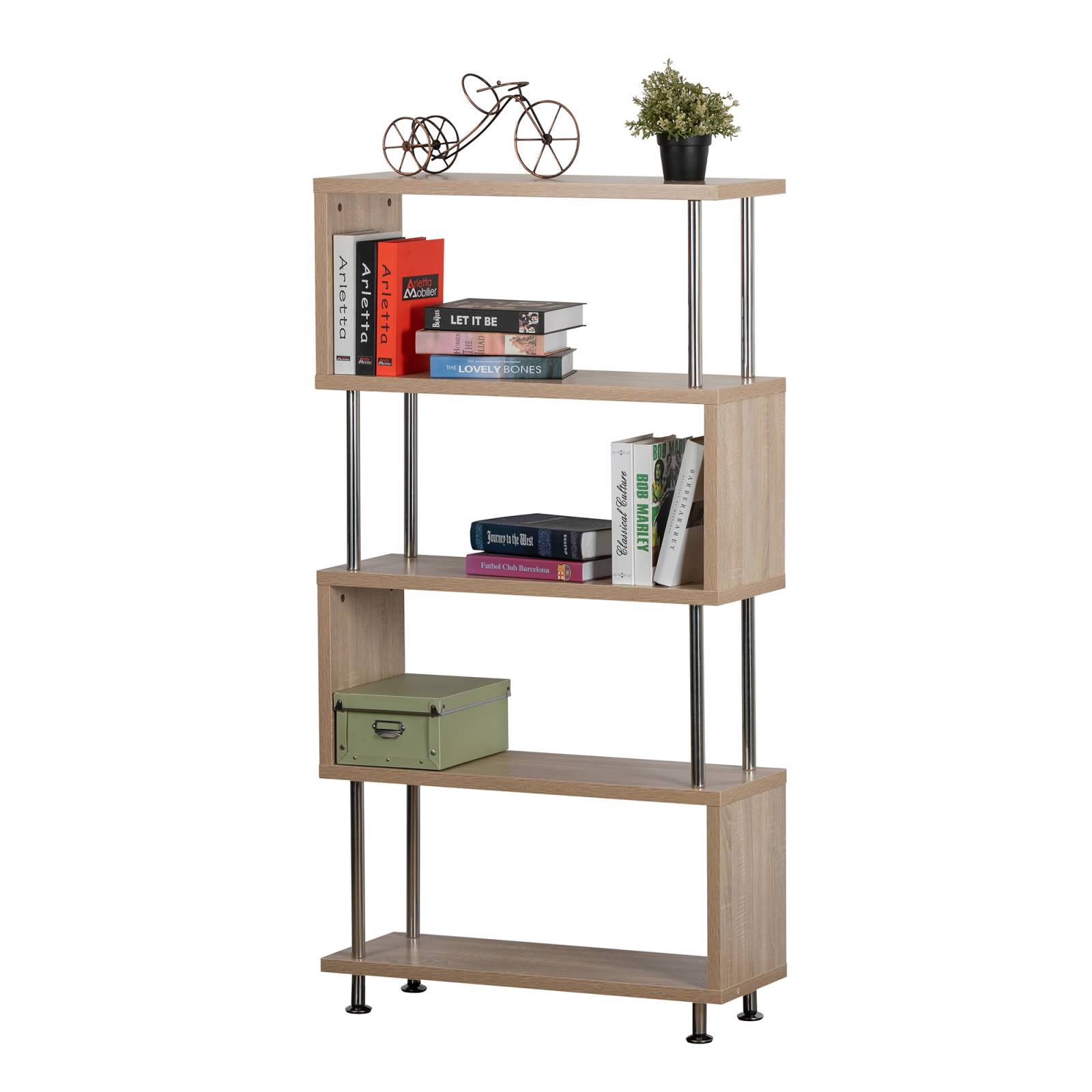 Librero Abierto De 152x80x30 Cm En Melamina Y Metal Cromado