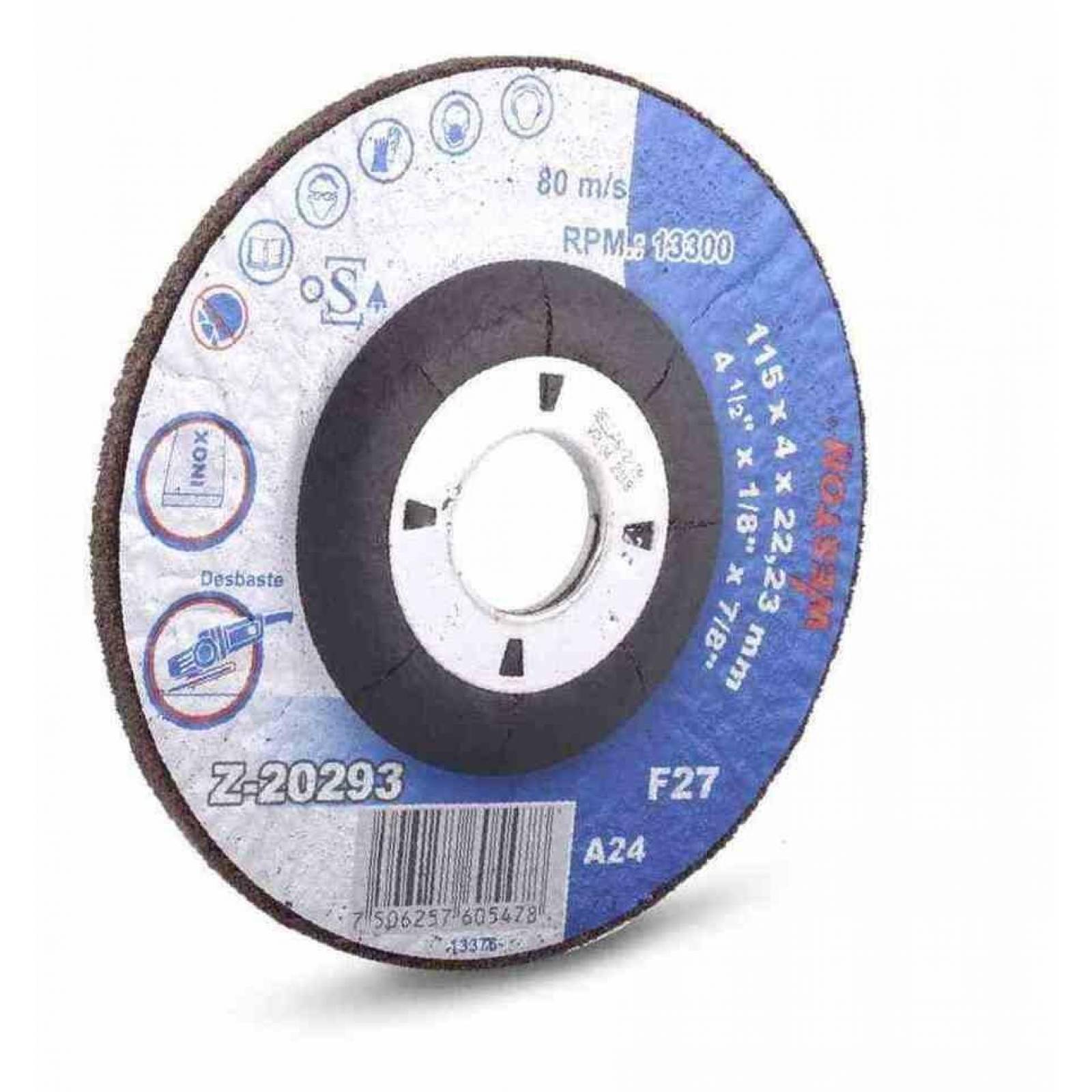 Disco De Corte Y Desbaste Para Acero Inox 4-1/2"X5/32"X7/8" Weston PLUS