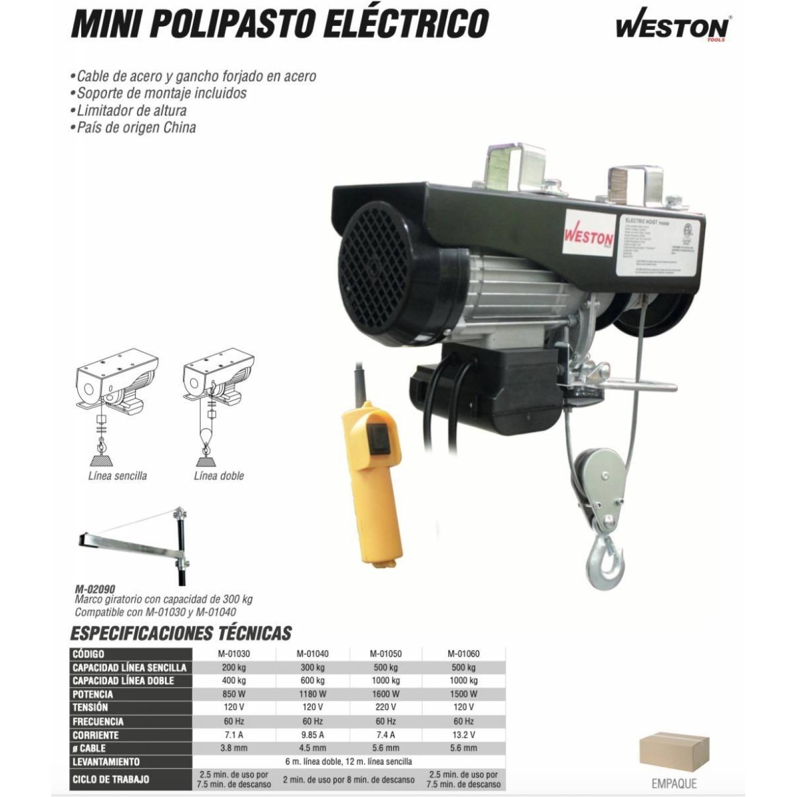 Mini Polipasto Electrica 500/1000Kg 120V Weston Tools 
