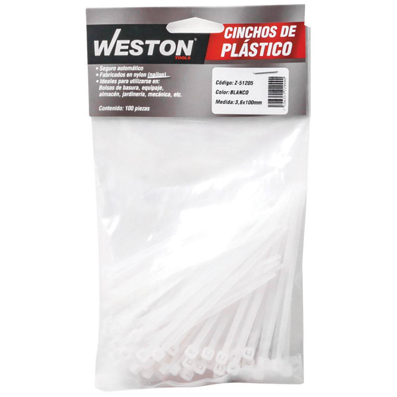 Cincho Plastico Blanco 4.8 X 200Mm 100Pz Weston Tools 
