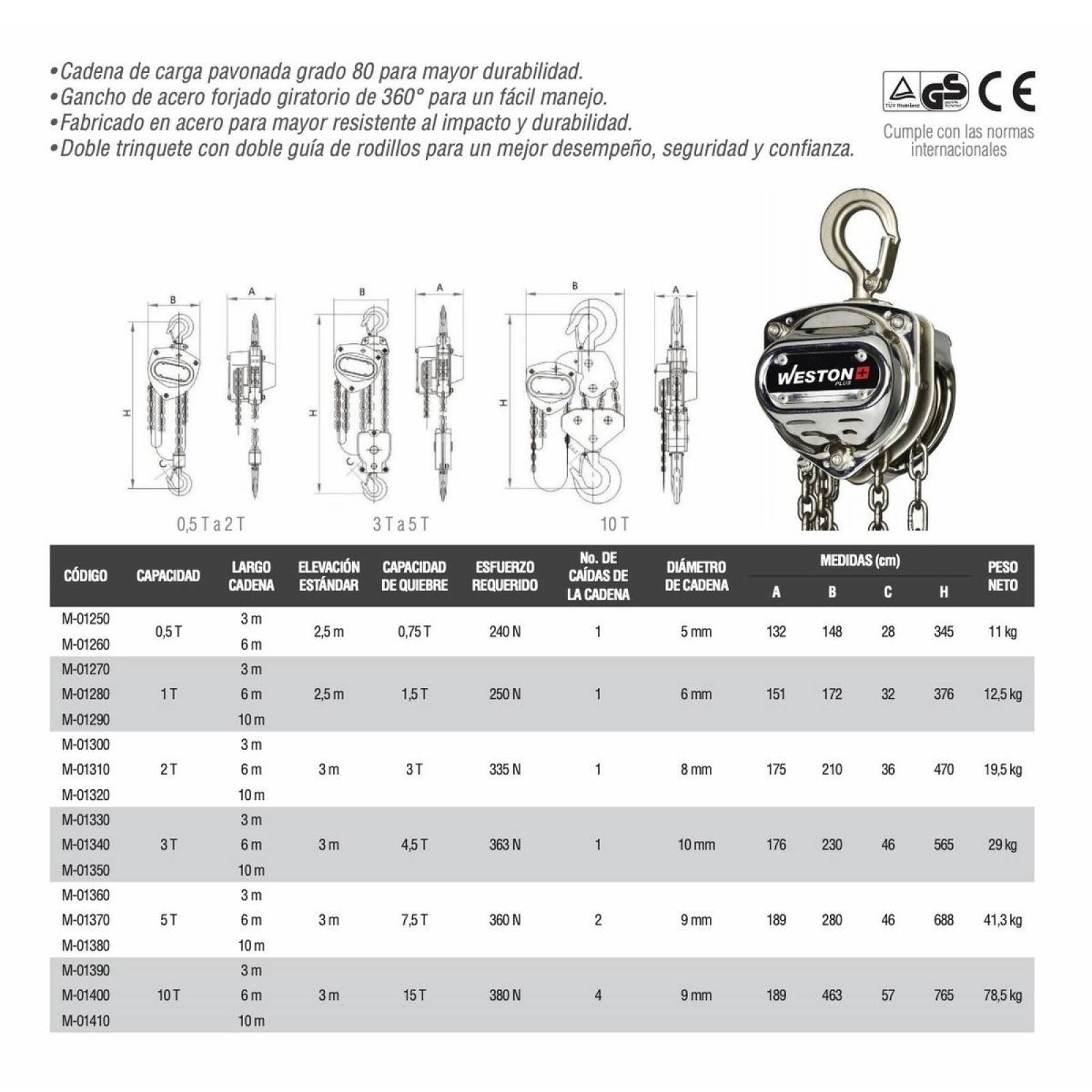 Garrucha Cromada Weston Plus 1T 6Mts Weston PLUS