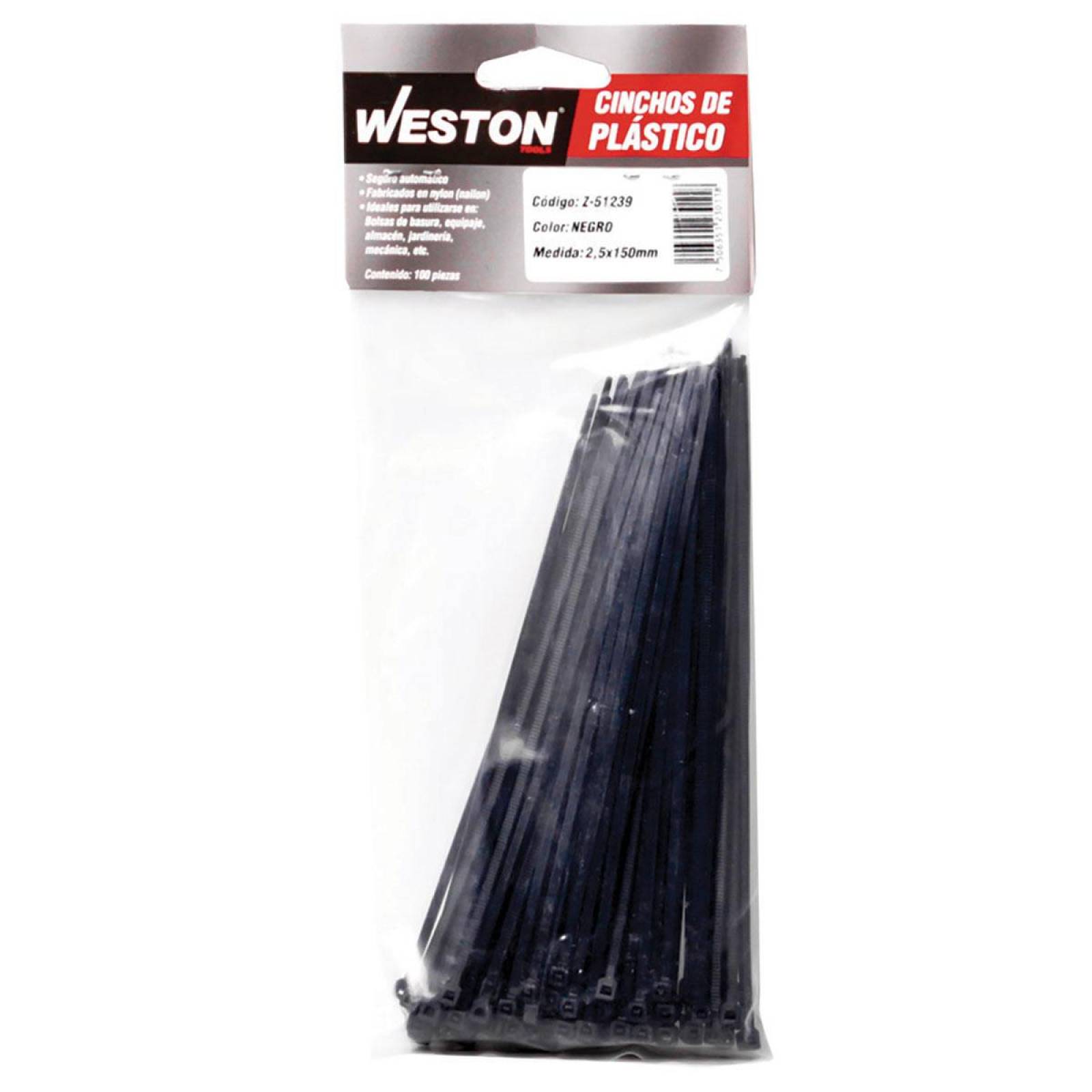 Cincho Plastico Negro 3.6 X 200Mm 100Pzs Weston Tools