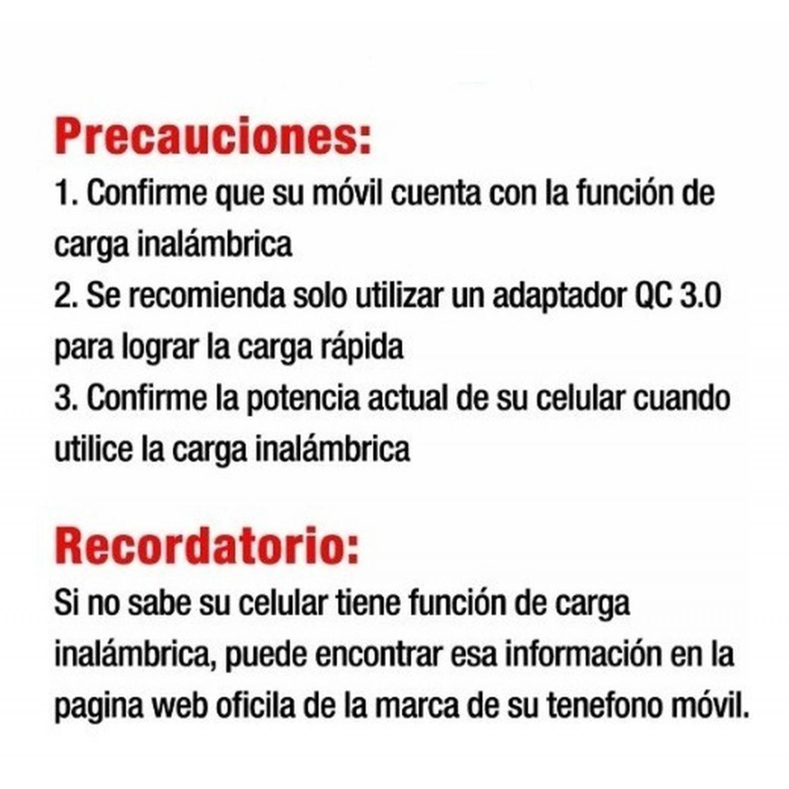 Cargador Inalámbrico Qi Con Carga Turbo Qc 3.0 Ip/sa 1 Hora 