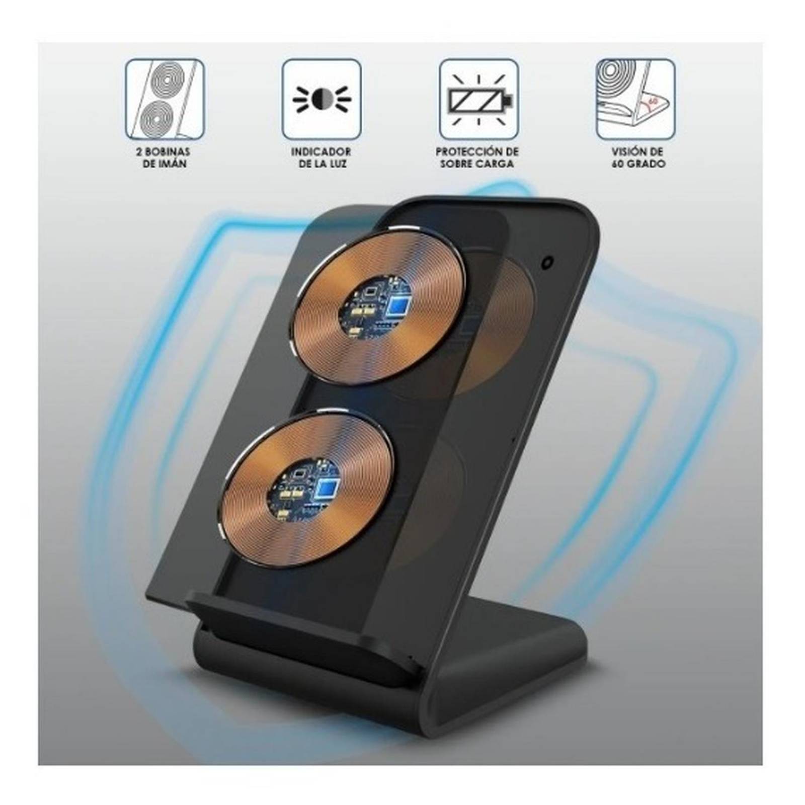 Cargador Inalámbrico Qi Con Carga Turbo Qc 3.0 Ip/sa 1 Hora 