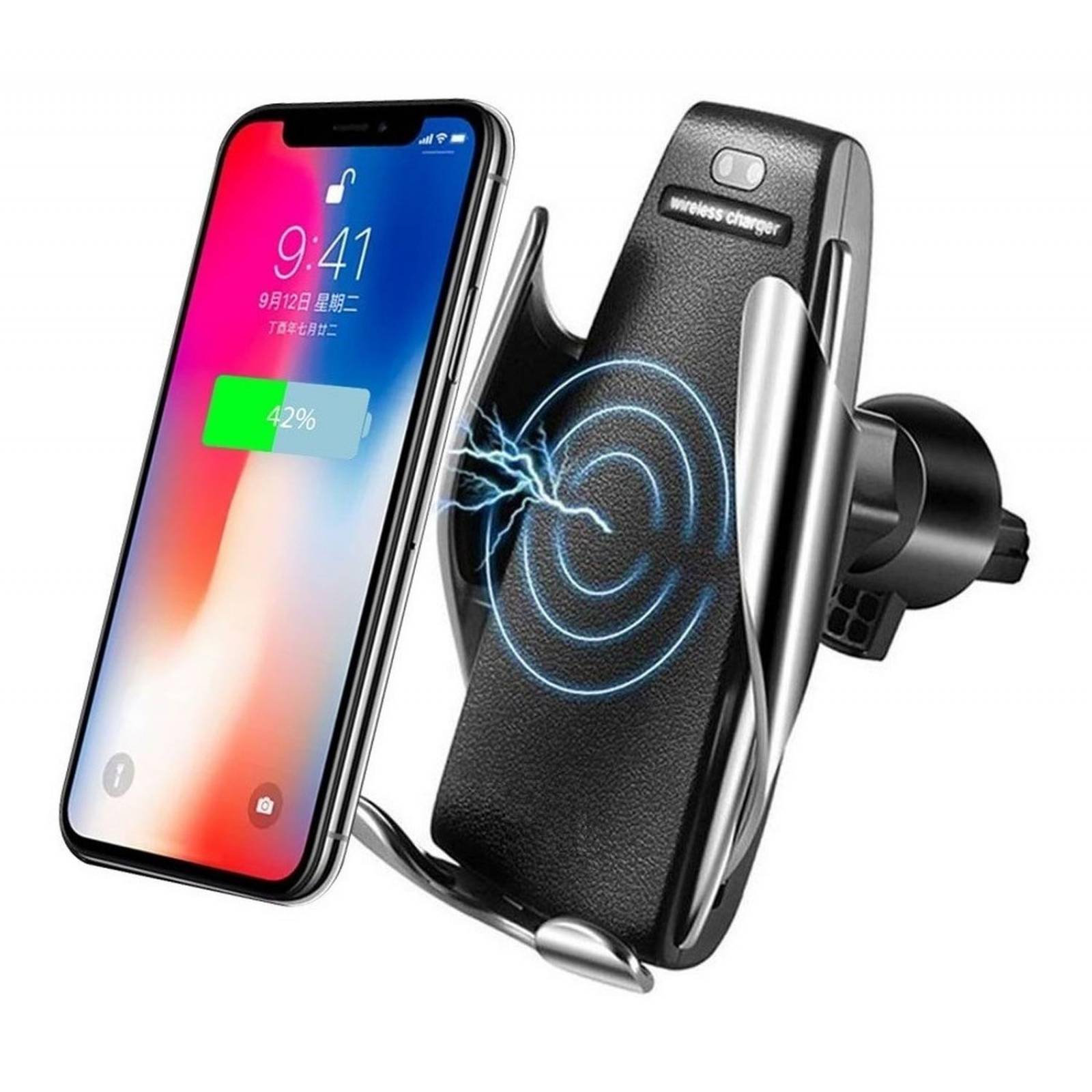 Soporte Cargador Inalambrico Para Auto Sensor Automatico Plateado