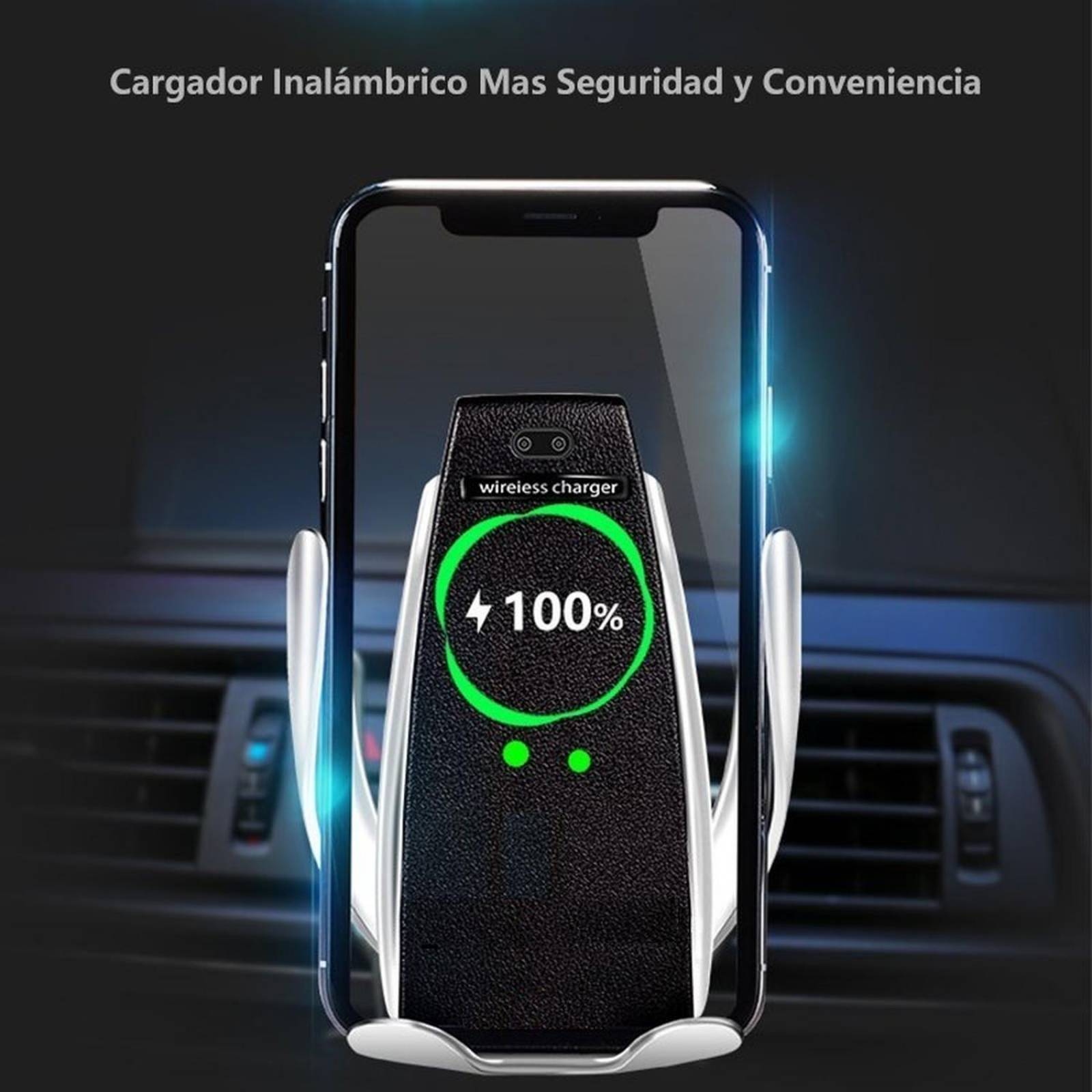 Soporte Cargador Inalambrico Para Auto Sensor Automatico Plateado