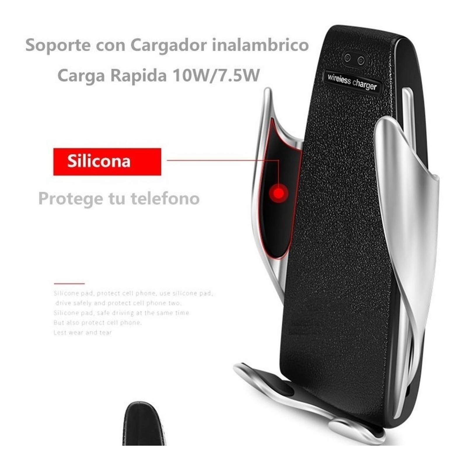 Soporte Cargador Inalambrico Para Auto Sensor Automatico Plateado