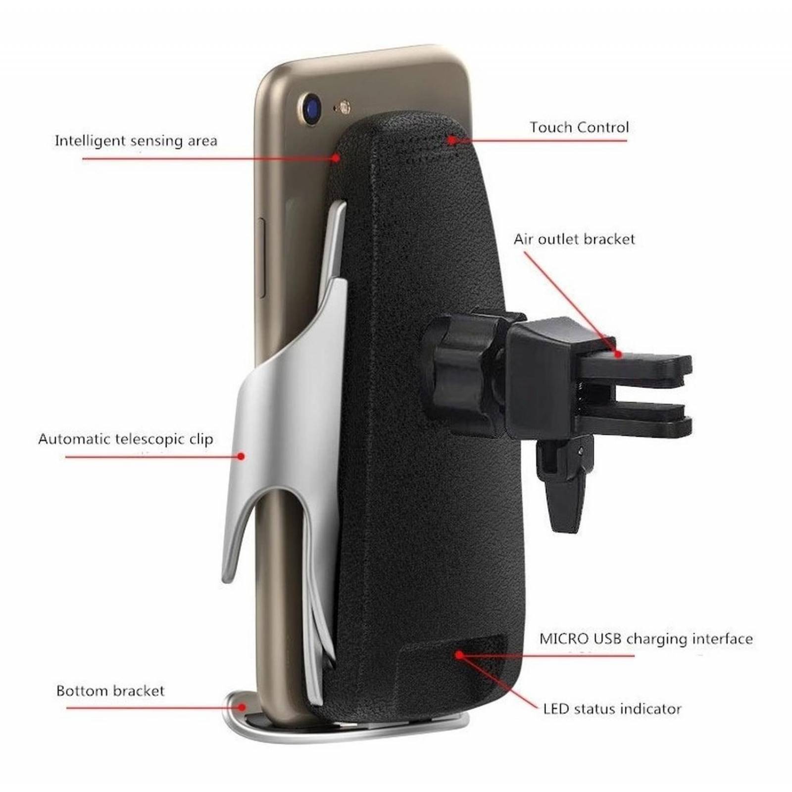 Soporte Cargador Inalambrico Para Auto Sensor Automatico Plateado