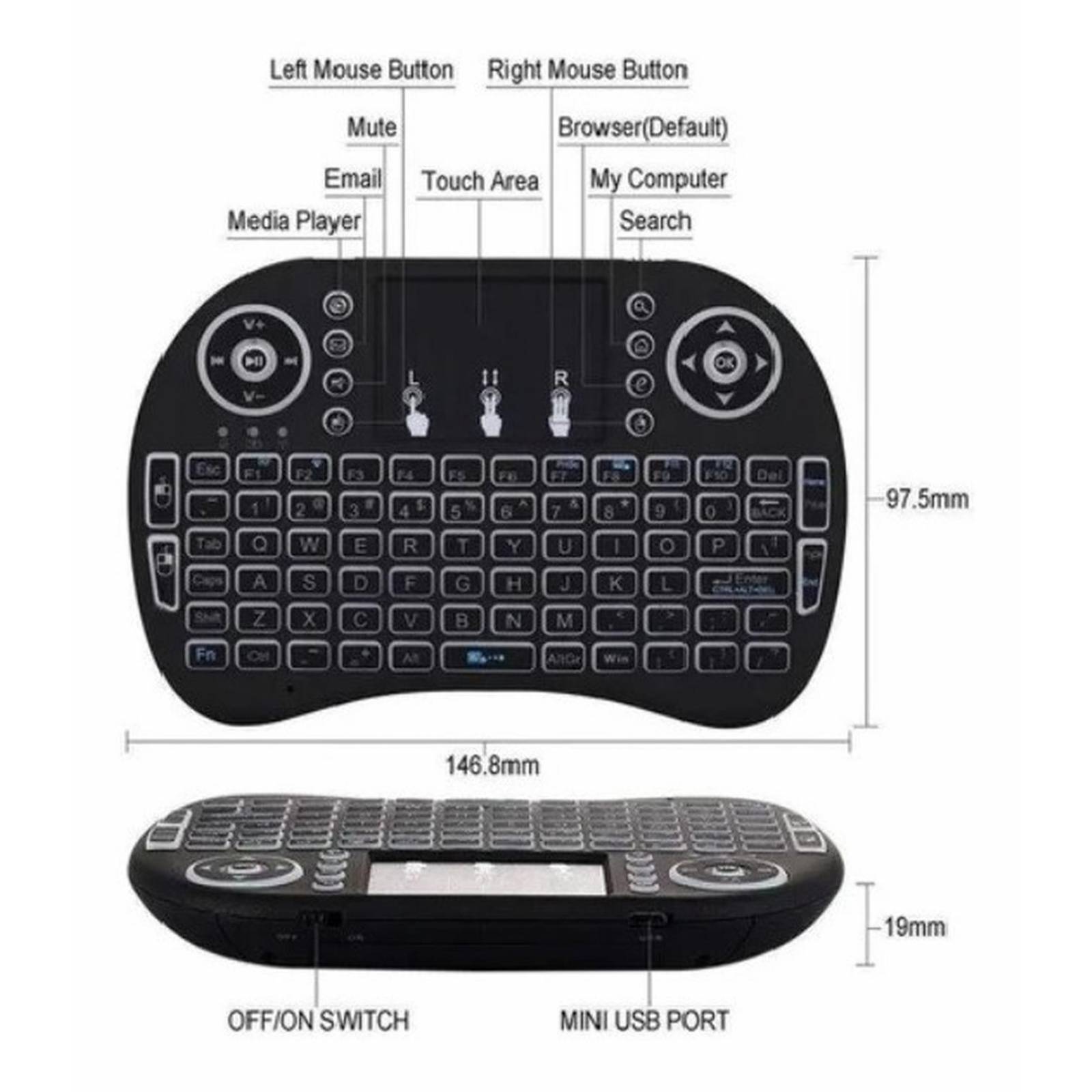 Mini Teclado Inalambrico Mouse Pad Usb Smartv Tvbox Xbox Pc 