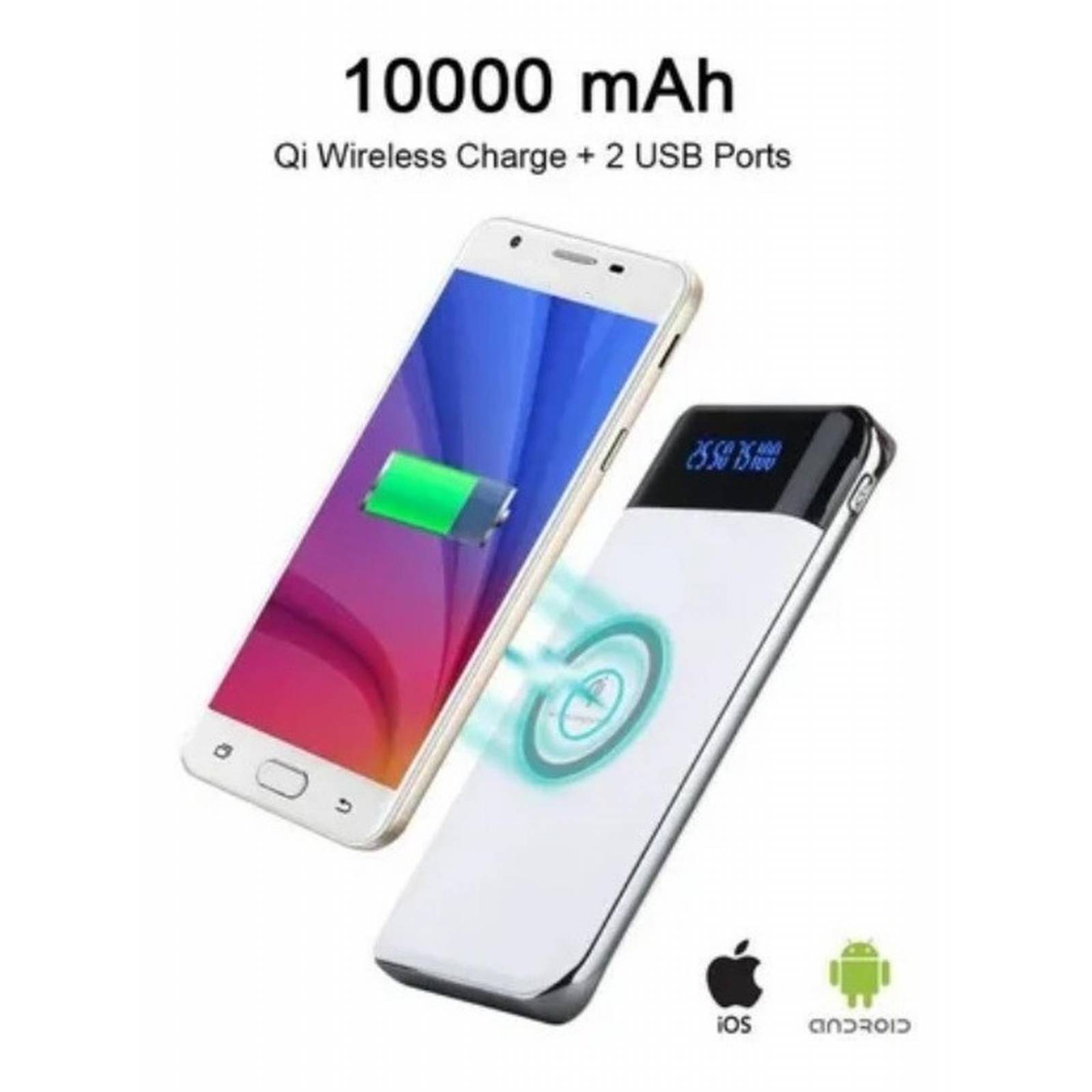 Cargador Portatil Power Bank Doble Inalambrico Qi 10000 Mah Blanco