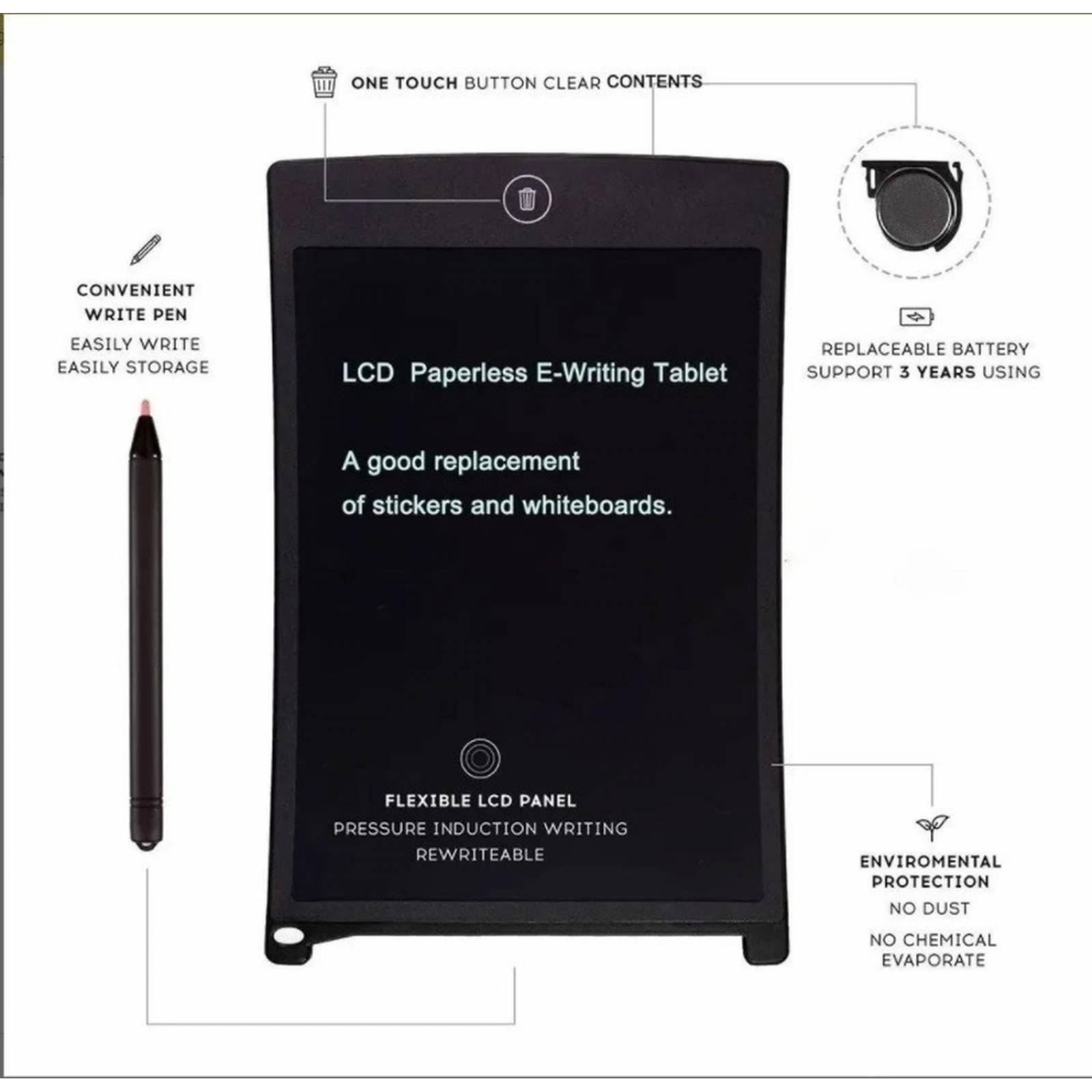 Tableta Digital De 8 Lcd Para Dibujo O Recados Negra 
