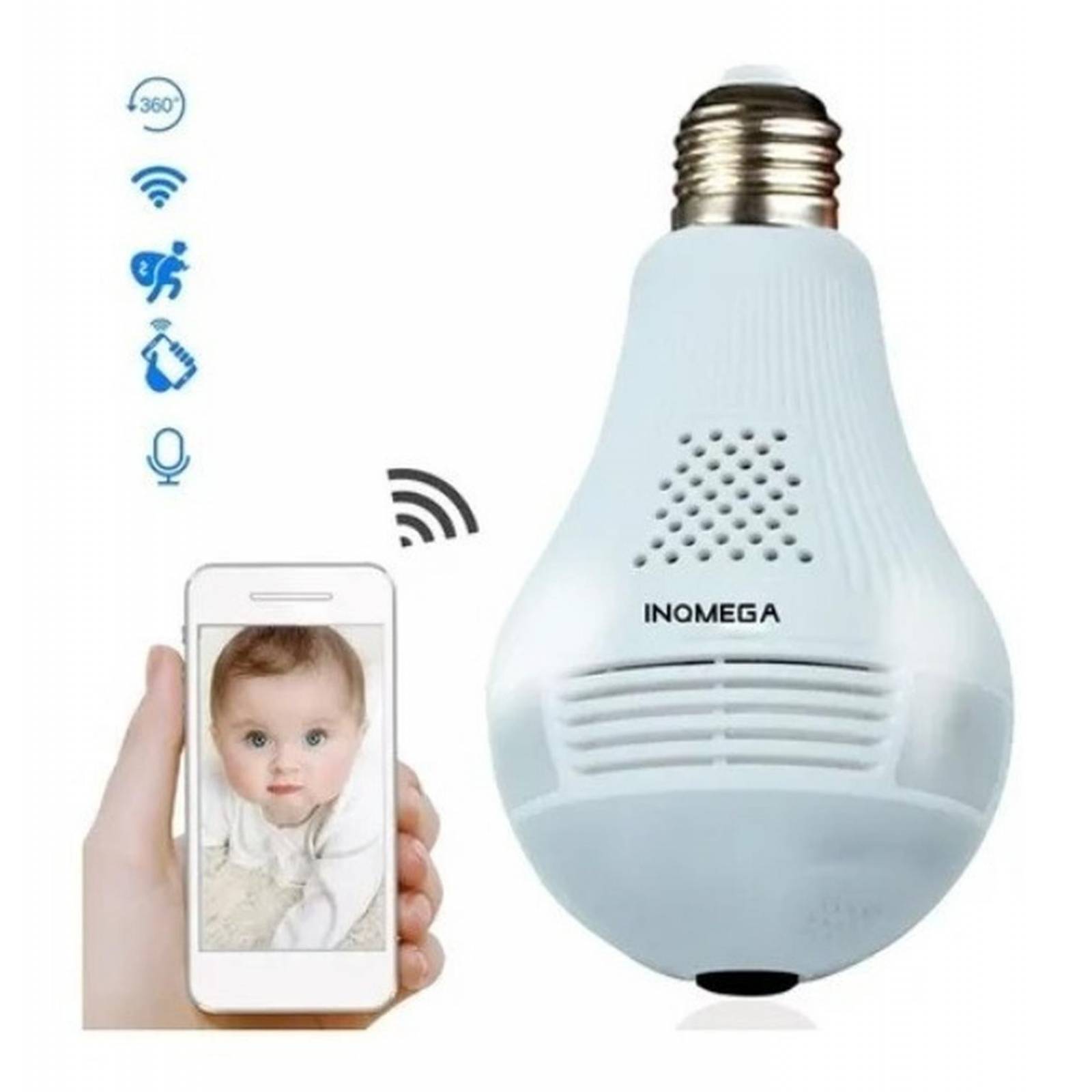 Foco Led Inteligente Con Cámara Panorámica Wifi 360 1080p 