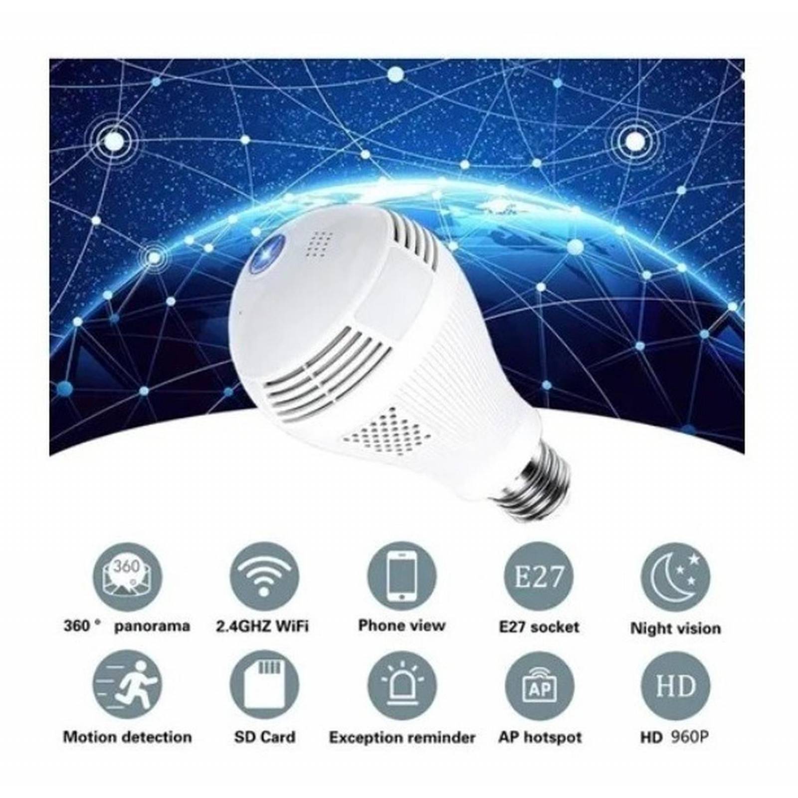 Foco Led Inteligente Con Cámara Panorámica Wifi 360 1080p 