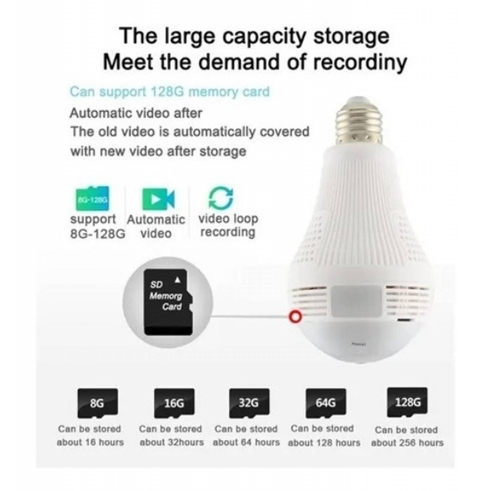 Foco Led Inteligente Con Cámara Panorámica Wifi 360 1080p 