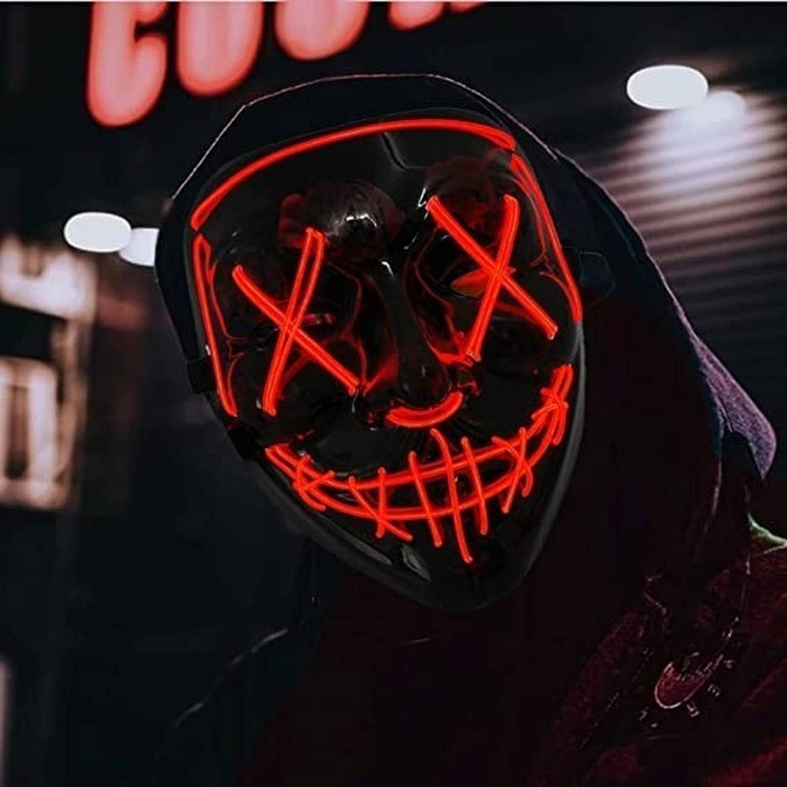 Dos (2) Mascaras Purga Led Iluminadas Halloween Color Rojo .
