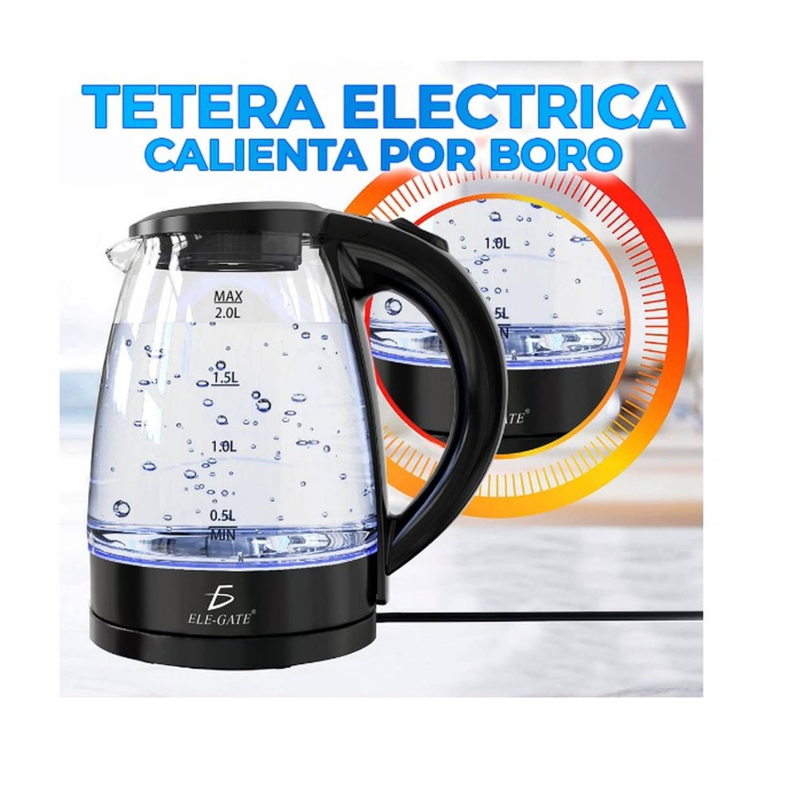 Tetera electrica de Vidrio de boro 2 Litros .