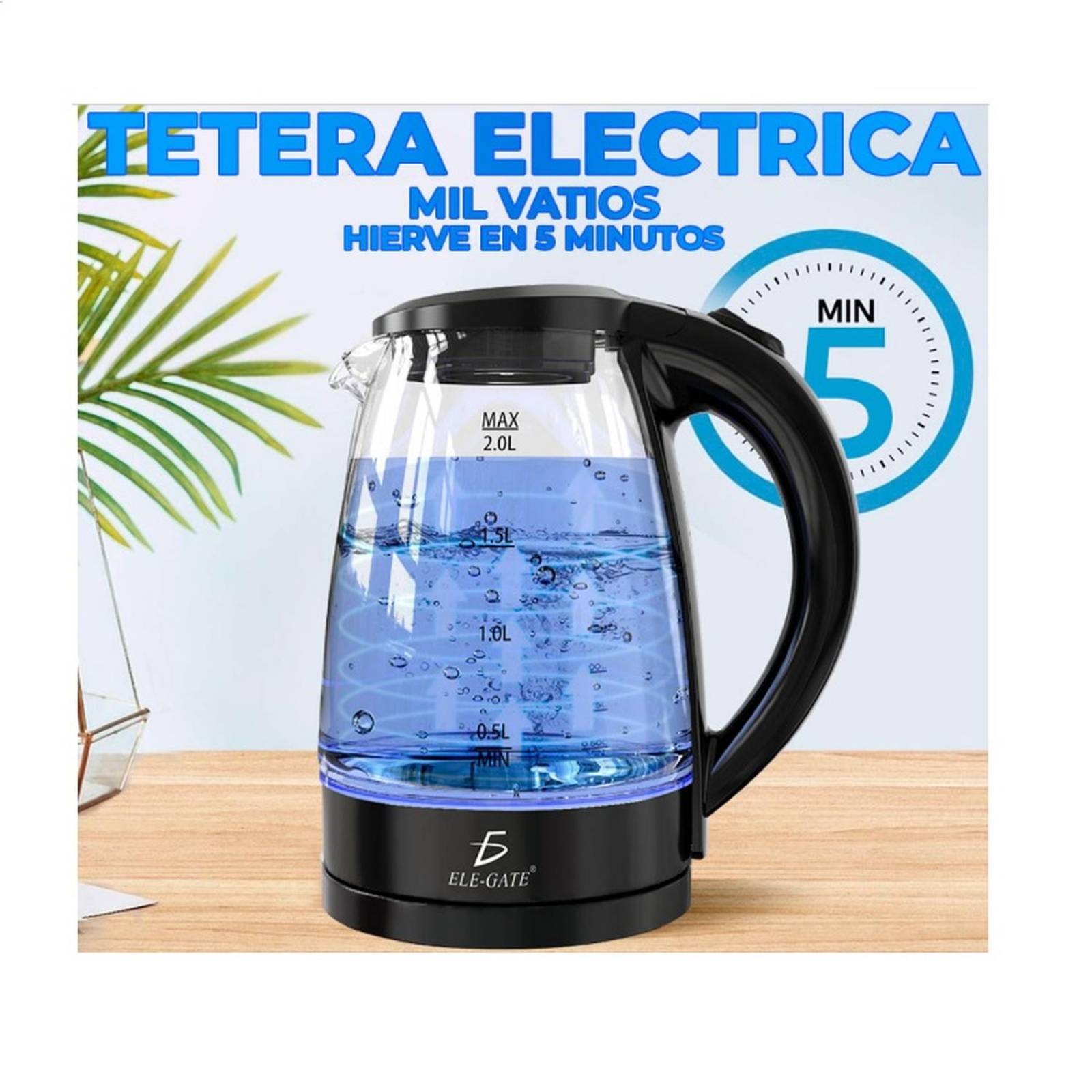 Tetera electrica de Vidrio de boro 2 Litros .