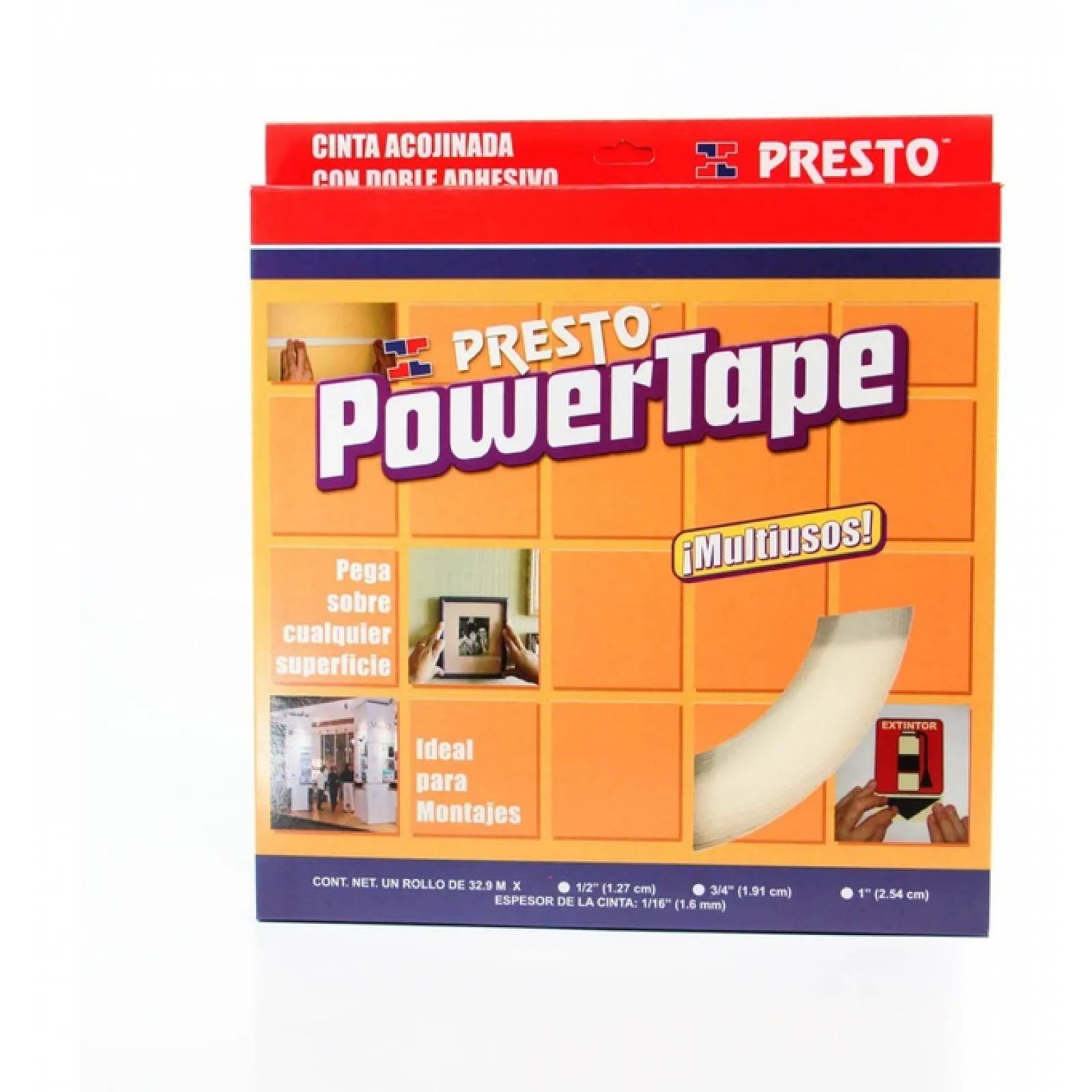 Presto Power Tape Cinta Doble Adhesivo Rollo 32.9mt X 3/4"