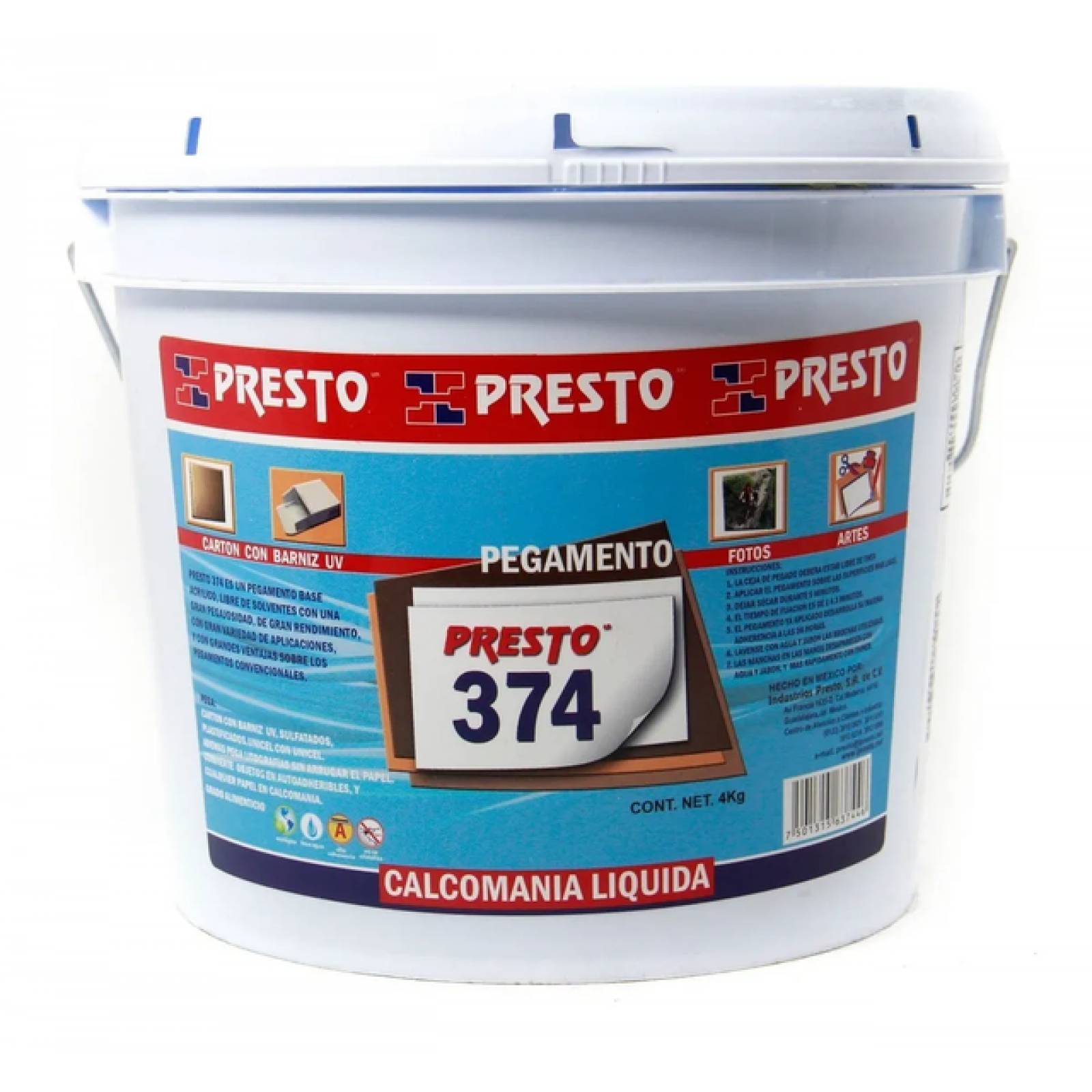 Pegamento Acrilico 374 Presto Secado Transparente - Cubeta 4 Kg