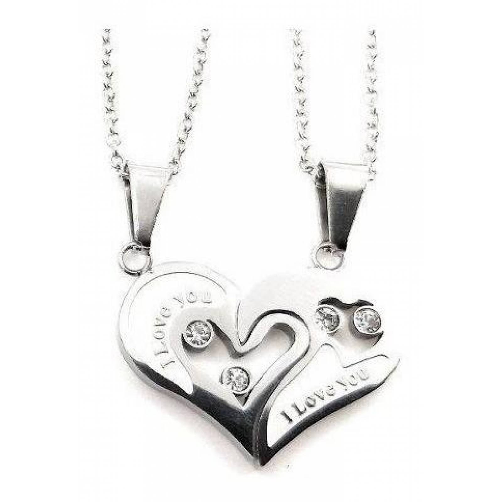 Joya 2 Cadenas C Dije Corazon Dual Novios Plateados Acero