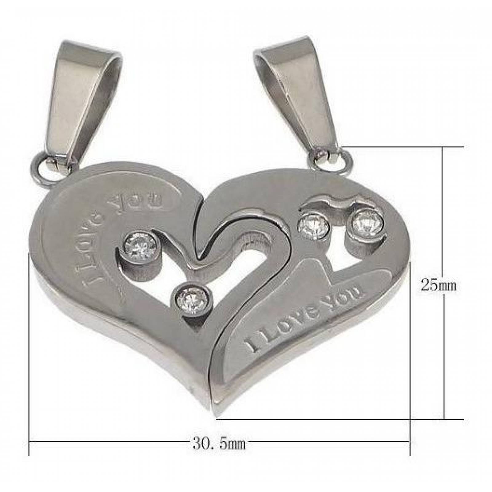 Joya 2 Cadenas C Dije Corazon Dual Novios Plateados Acero